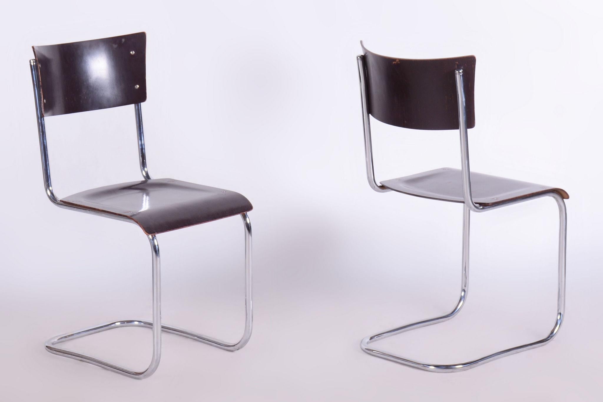 Steel Set of 4 Restored Bauhaus Chairs, Mart Stam, Robert Slezak, Czechia, 1930s For Sale