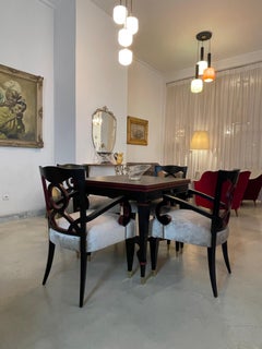 Set of 4 Restored Italian Dining Armchairs with Game Table, 1960s