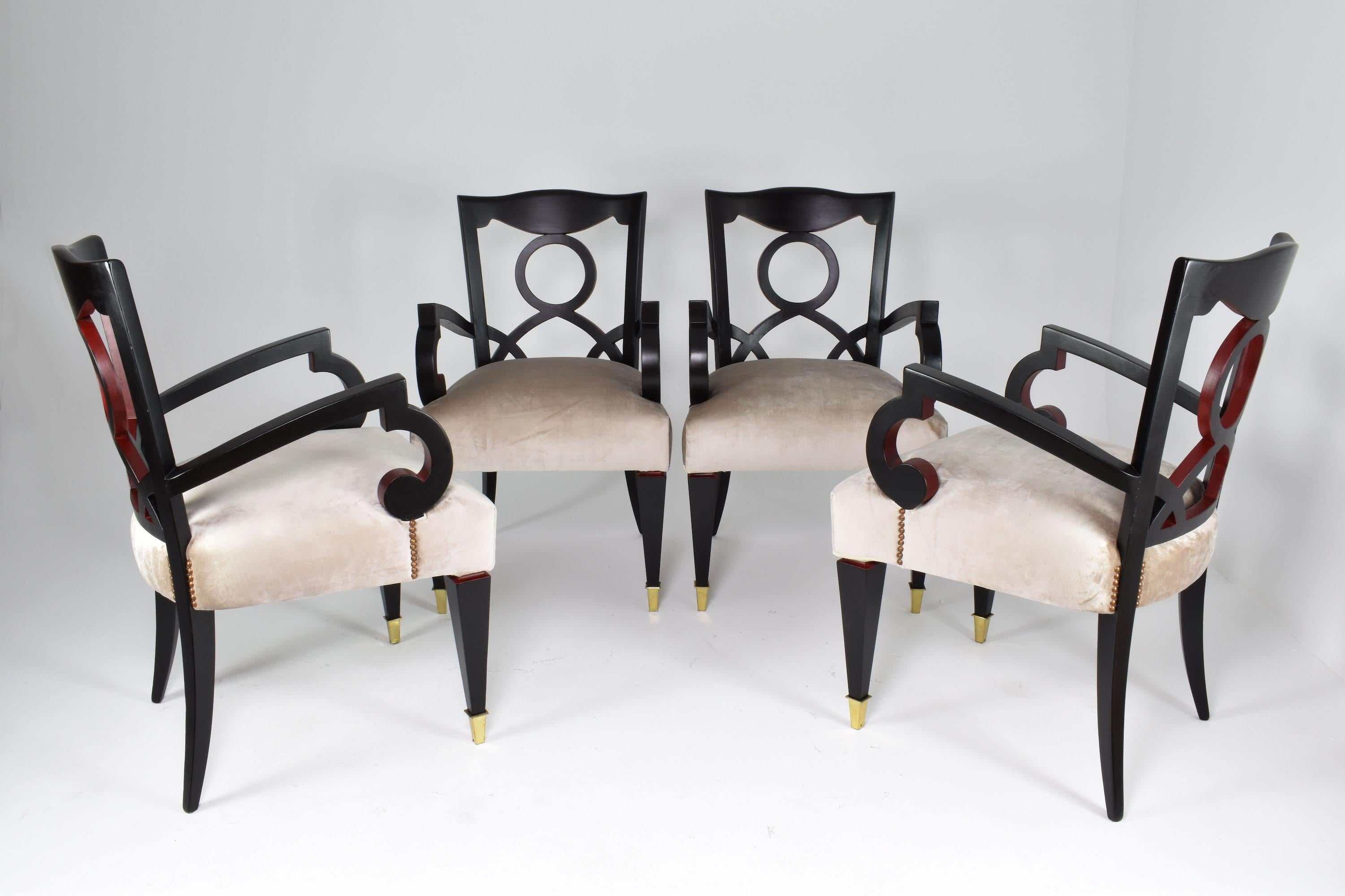 Juego de 4 Sillones de Comedor Italianos Restaurados con Mesa de Juego, Años 60 en Bueno estado para la venta en Paris, FR