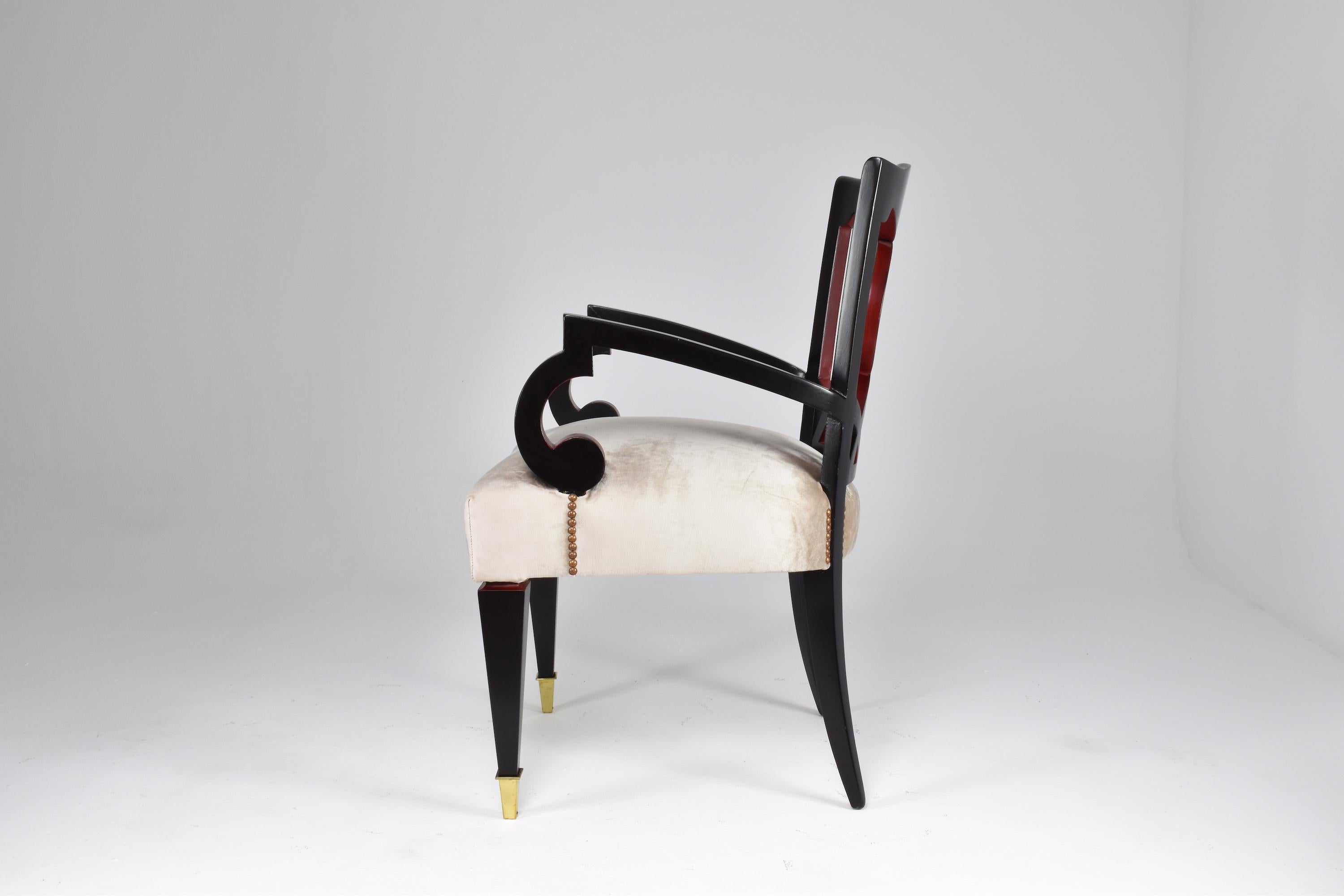 Juego de 4 Sillones de Comedor Italianos Restaurados con Mesa de Juego, Años 60 Latón en venta