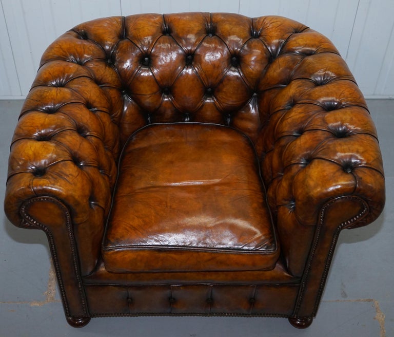 Set of 4 Restored Victorian Chesterfield Club Armchairs Hand Dyed Brown Leather at 1stDibs