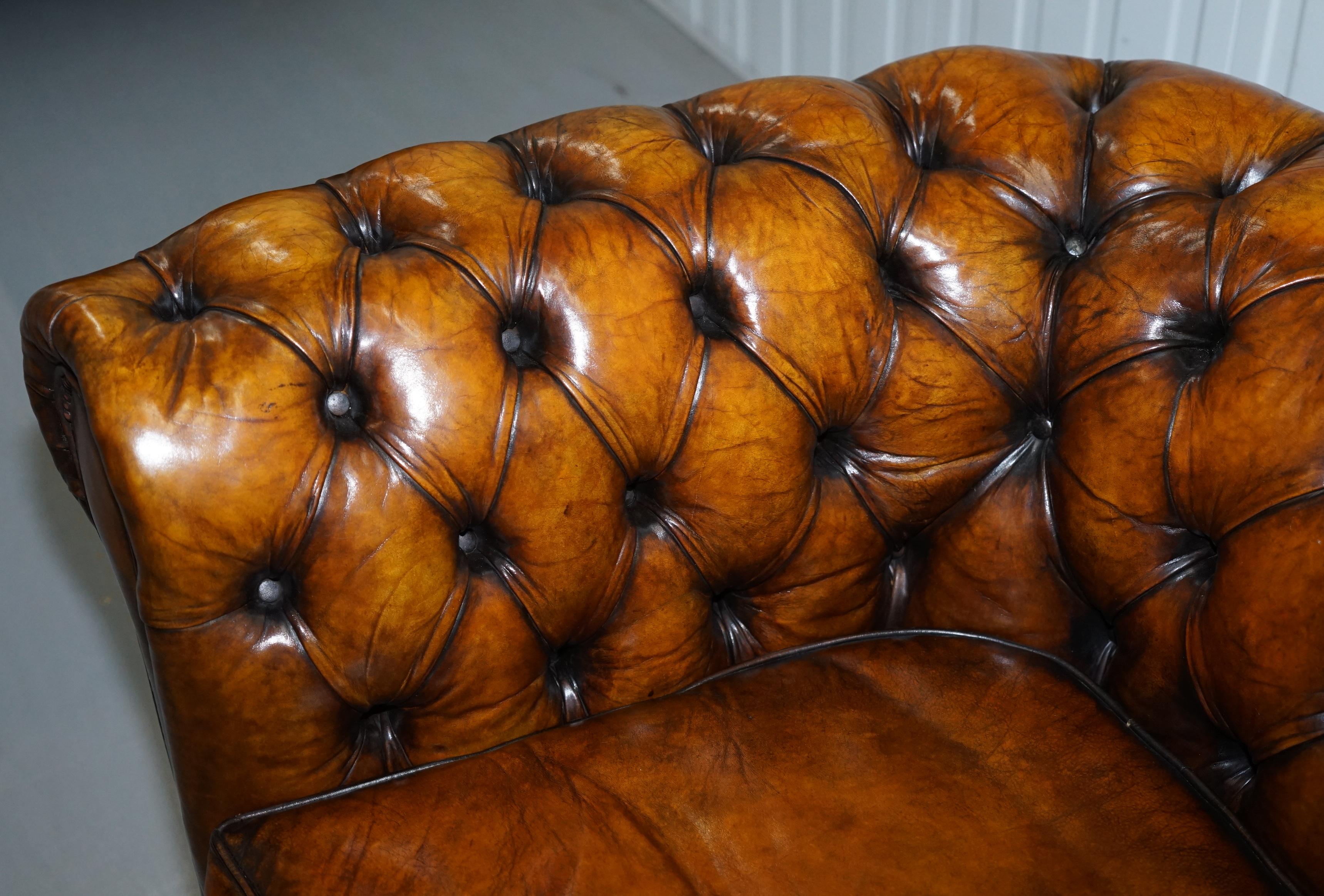 Set of 4 Restored Victorian Chesterfield Club Armchairs Hand Dyed Brown Leather 8