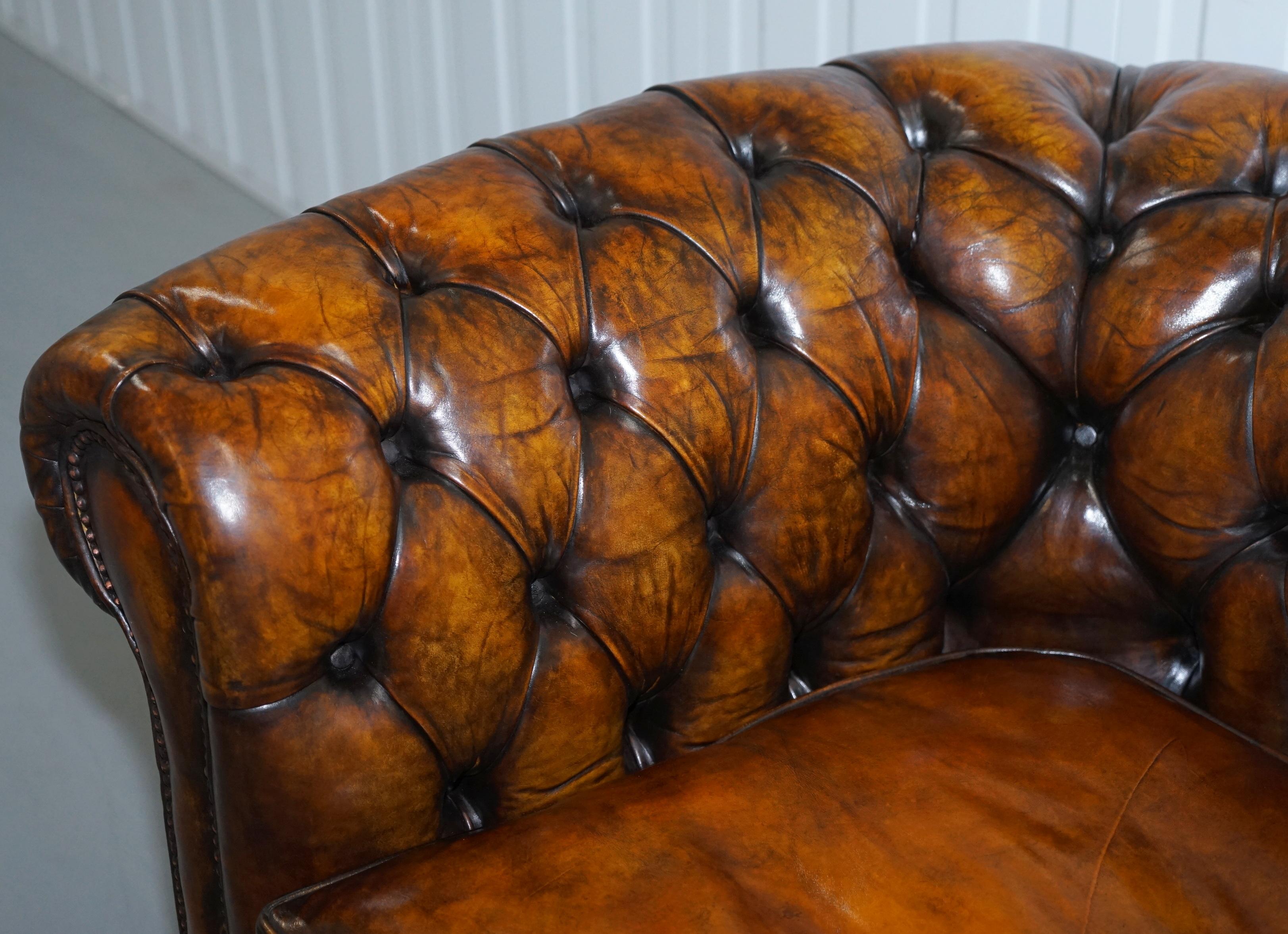 Set of 4 Restored Victorian Chesterfield Club Armchairs Hand Dyed Brown Leather 12