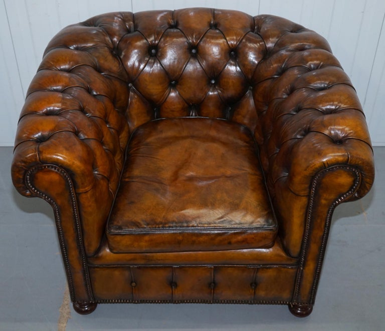 Set of 4 Restored Victorian Chesterfield Club Armchairs Hand Dyed Brown
