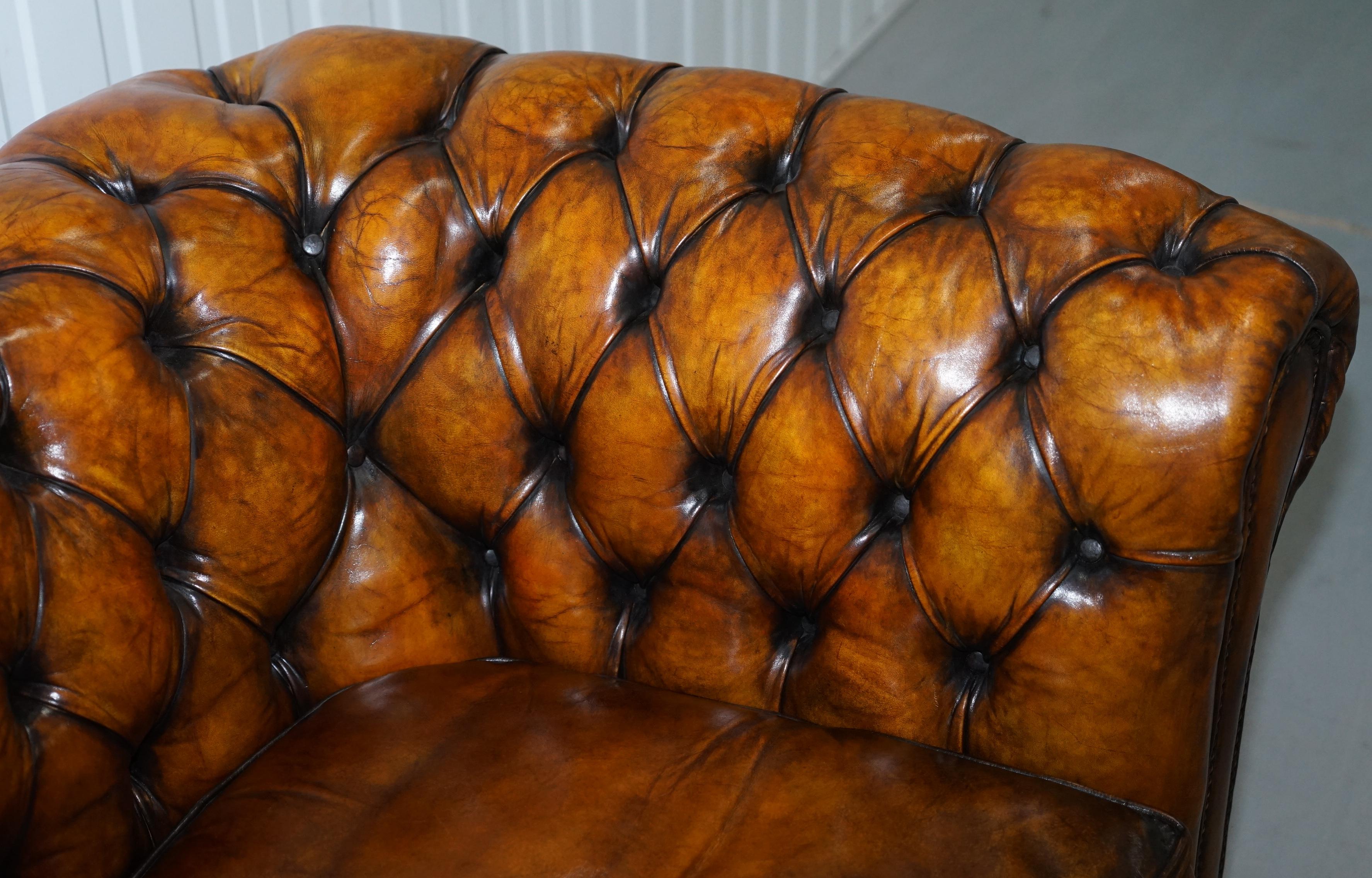 Set of 4 Restored Victorian Chesterfield Club Armchairs Hand Dyed Brown Leather 1