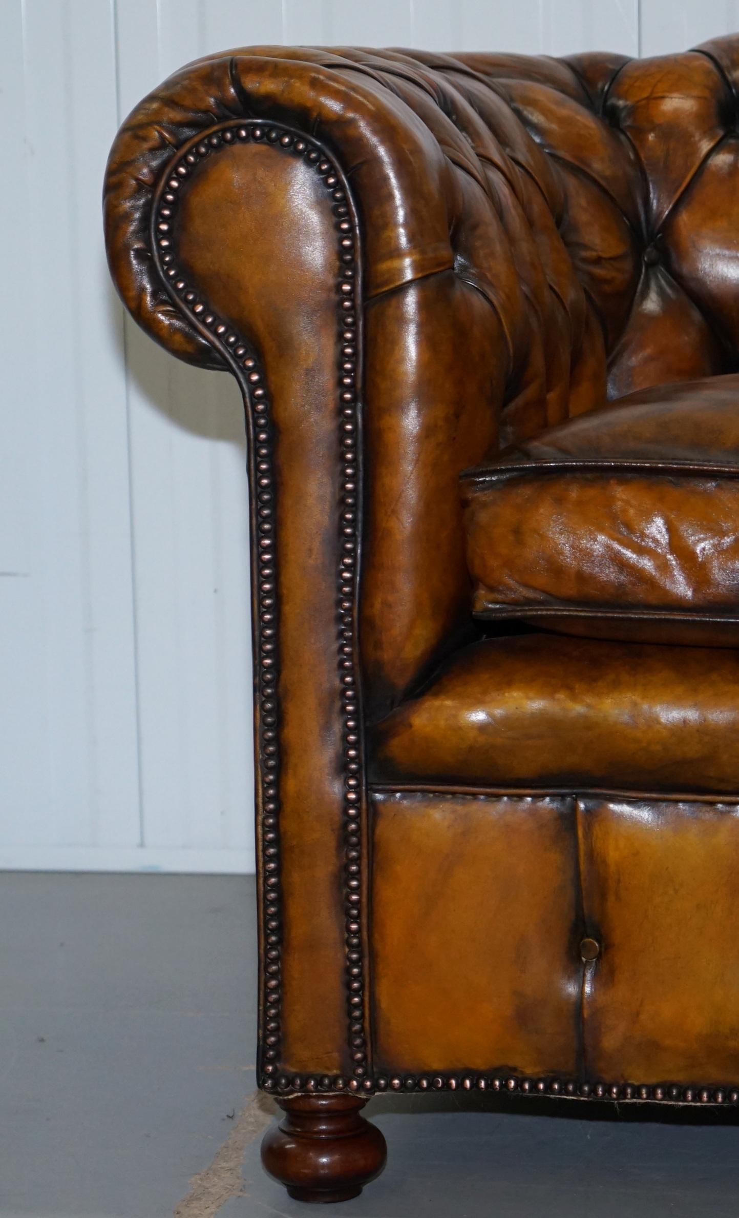 Set of 4 Restored Victorian Chesterfield Club Armchairs Hand Dyed Brown Leather 2
