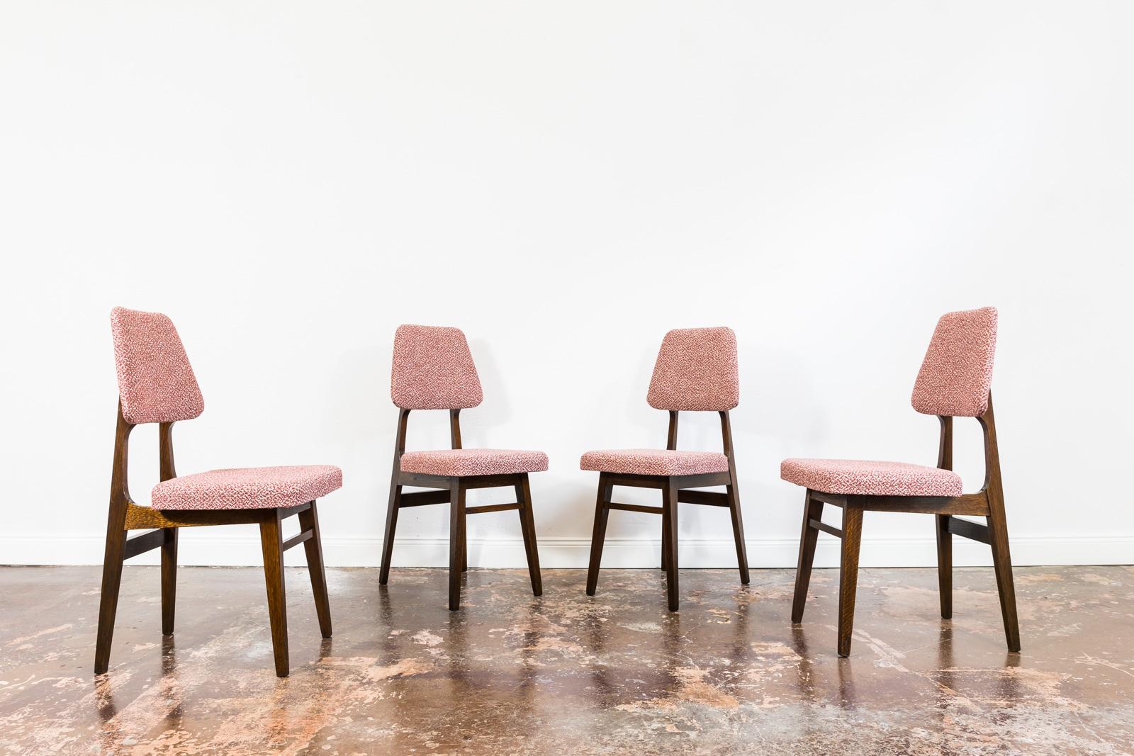 Mid-Century Modern Set of 4 Restored Vintage Oak Wood Dining Chairs, 1960s