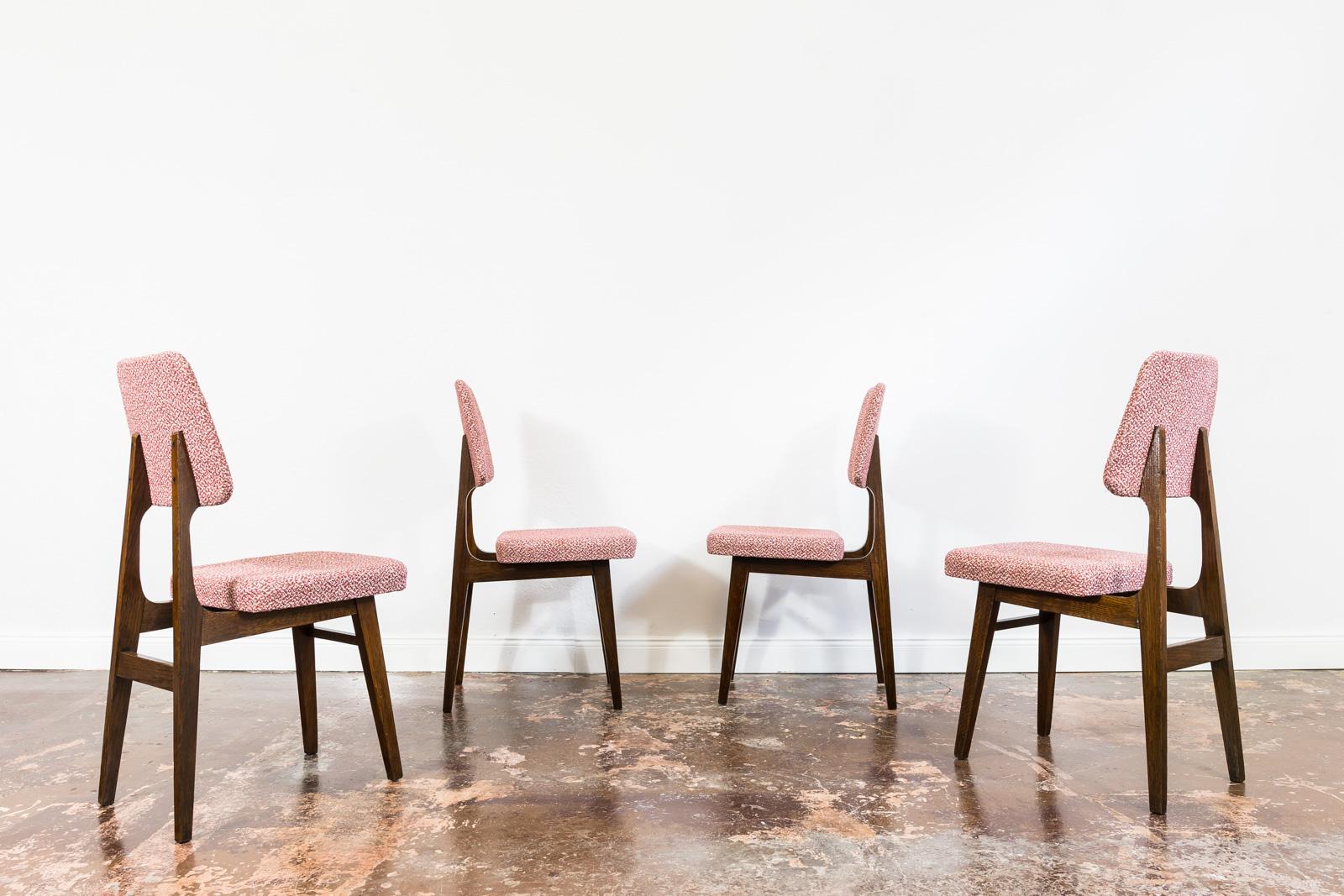 Set of 4 Restored Vintage Oak Wood Dining Chairs, 1960s In Good Condition In Wroclaw, PL