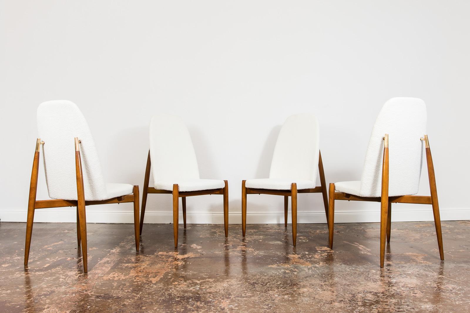 Set of 4 extremely rare chairs designed by Miroslav Navrátil, Czechoslovakia 1950's.
Chairs have been professionally renovated - reupholstered in white boucle type fabric.
Beautiful design in great condition.