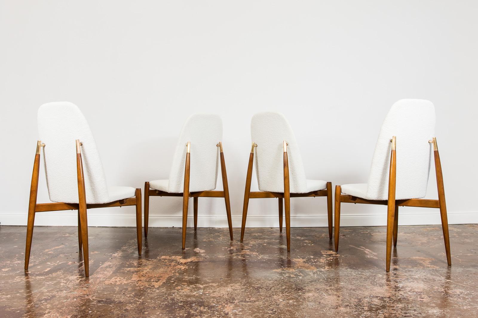 Mid-Century Modern Set of 4 Restored Vintage White Boucle Chairs by Miroslav Navrátil 1950's