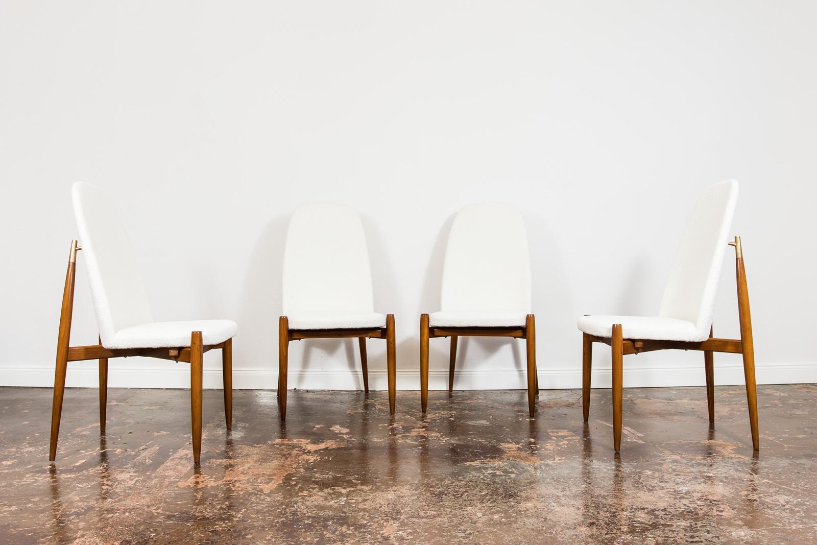 20th Century Set of 4 Restored Vintage White Boucle Chairs by Miroslav Navrátil 1950's
