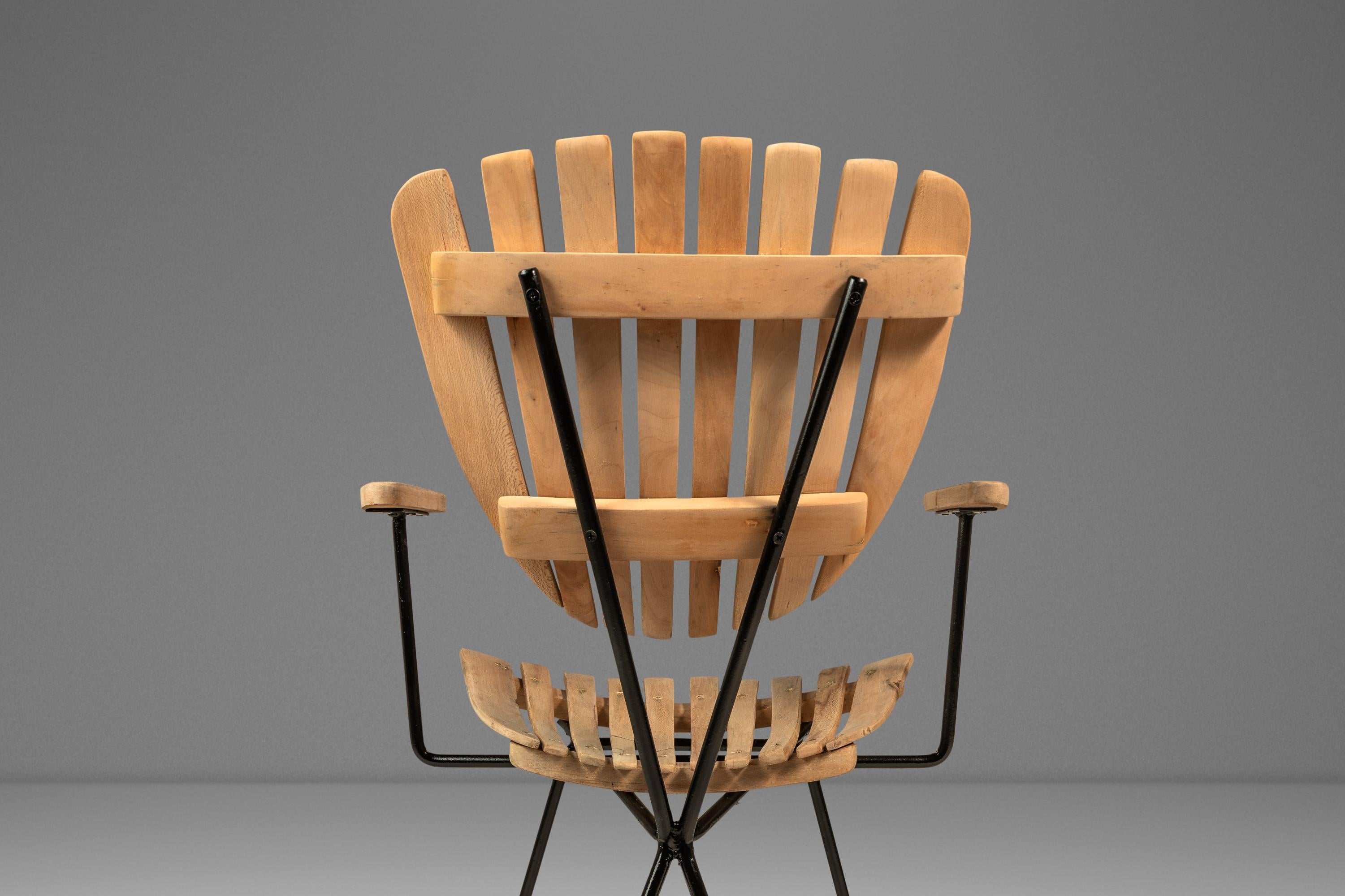 Set of 4 Restored Wrought Iron & Birch Chairs by Arthur Umanoff, USA, c. 1960s For Sale 9