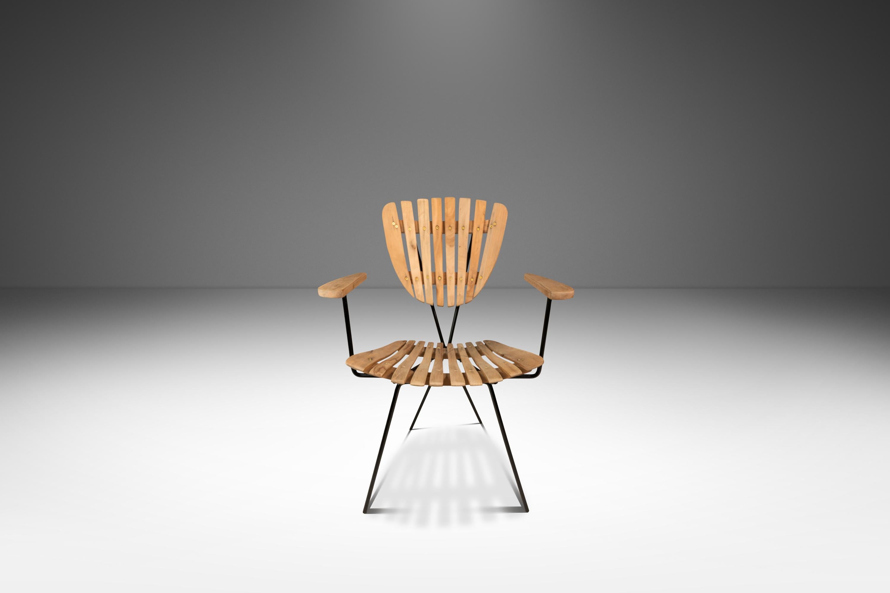 American Set of 4 Restored Wrought Iron & Birch Chairs by Arthur Umanoff, USA, c. 1960s For Sale