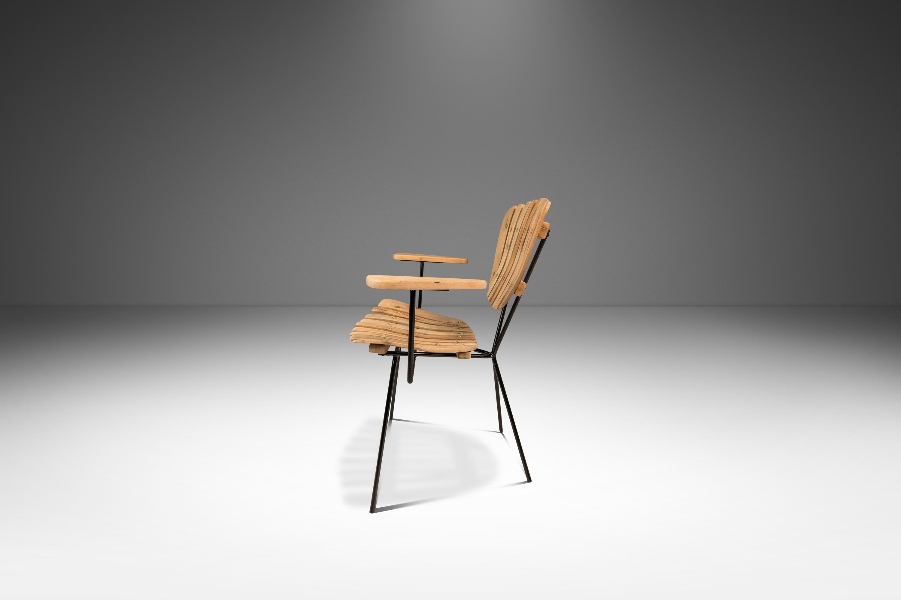 Mid-20th Century Set of 4 Restored Wrought Iron & Birch Chairs by Arthur Umanoff, USA, c. 1960s For Sale
