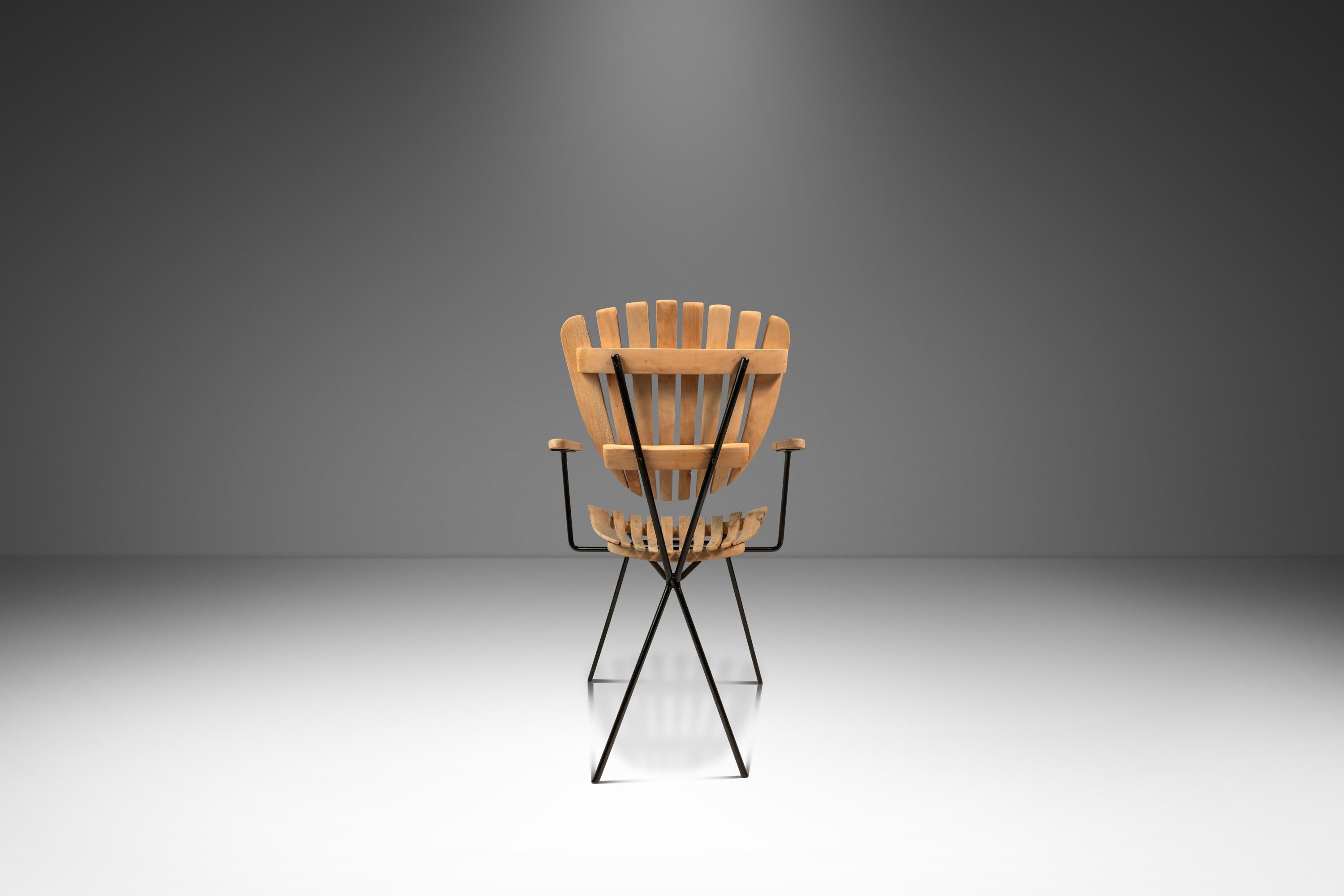 Set of 4 Restored Wrought Iron & Birch Chairs by Arthur Umanoff, USA, c. 1960s For Sale 1