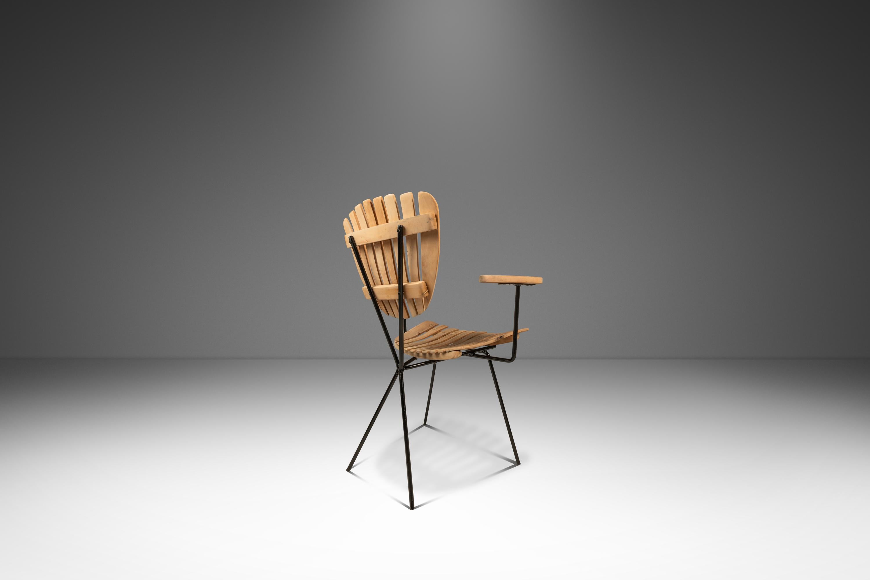 Set of 4 Restored Wrought Iron & Birch Chairs by Arthur Umanoff, USA, c. 1960s For Sale 2