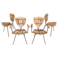 Set of 4 Restored Wrought Iron & Birch Chairs by Arthur Umanoff, USA, c. 1960s
