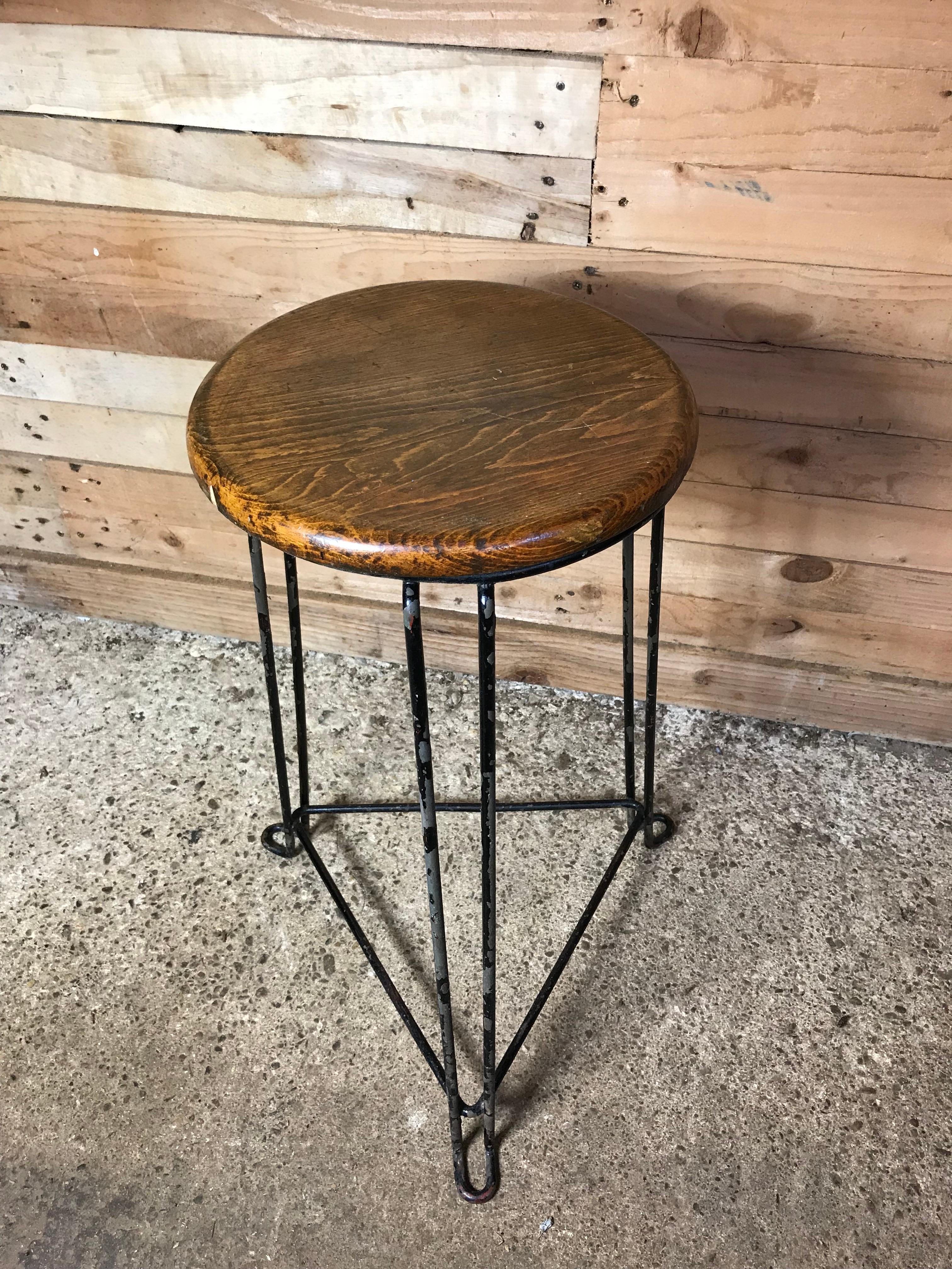 Mid-Century Modern Set of 4 Retro 1960s Wooden Seat with Metal Frame Tomado Stools For Sale