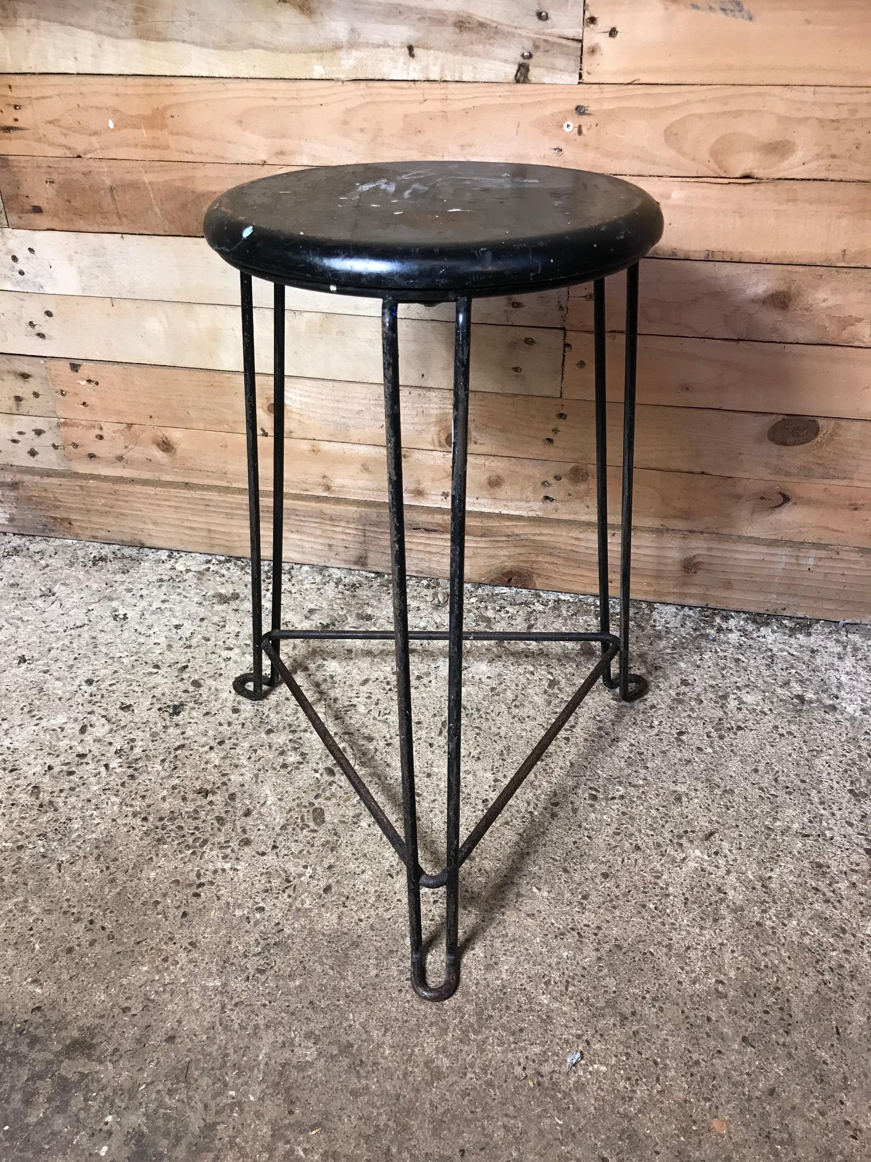 Dutch Set of 4 Retro 1960s Wooden Seat with Metal Frame Tomado Stools For Sale