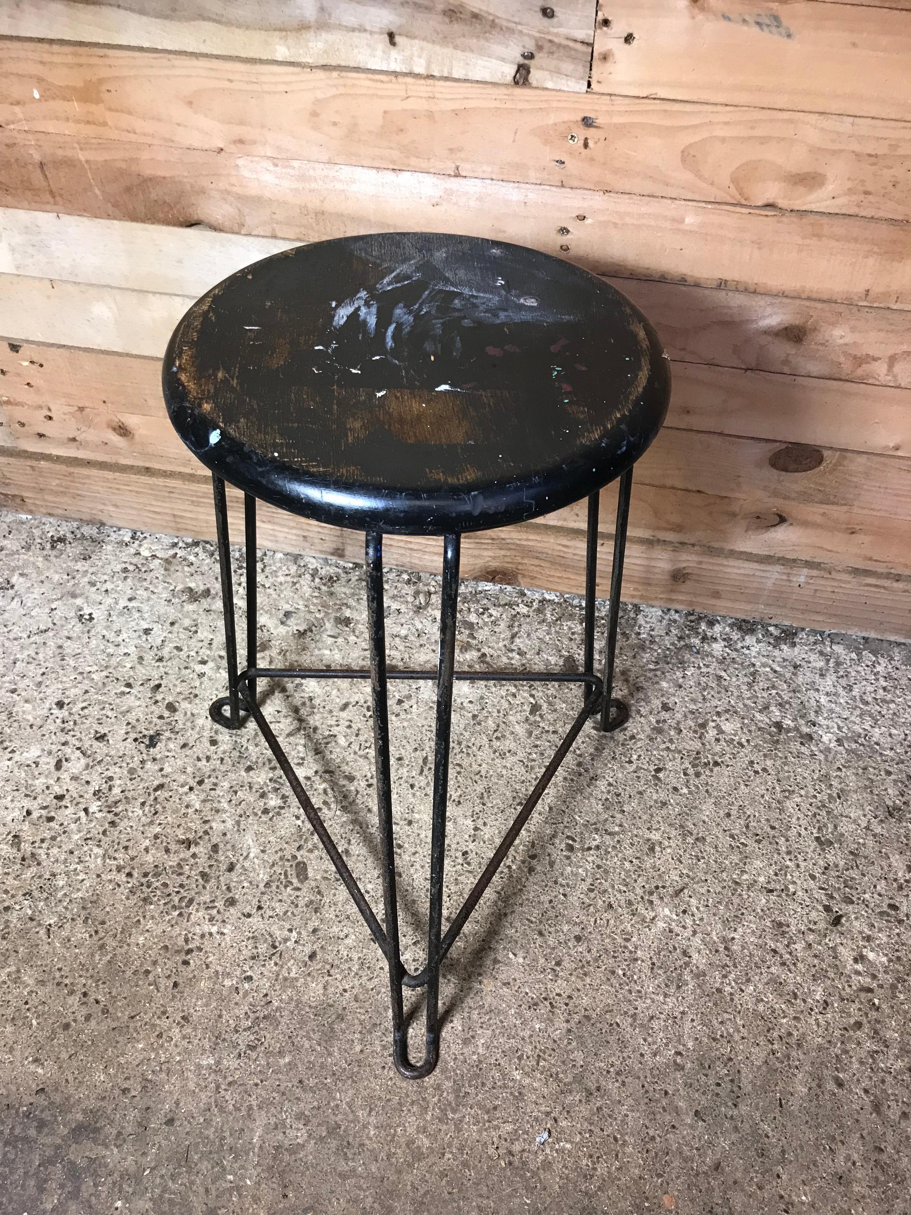 Set of 4 Retro 1960s Wooden Seat with Metal Frame Tomado Stools In Good Condition For Sale In Markington, GB