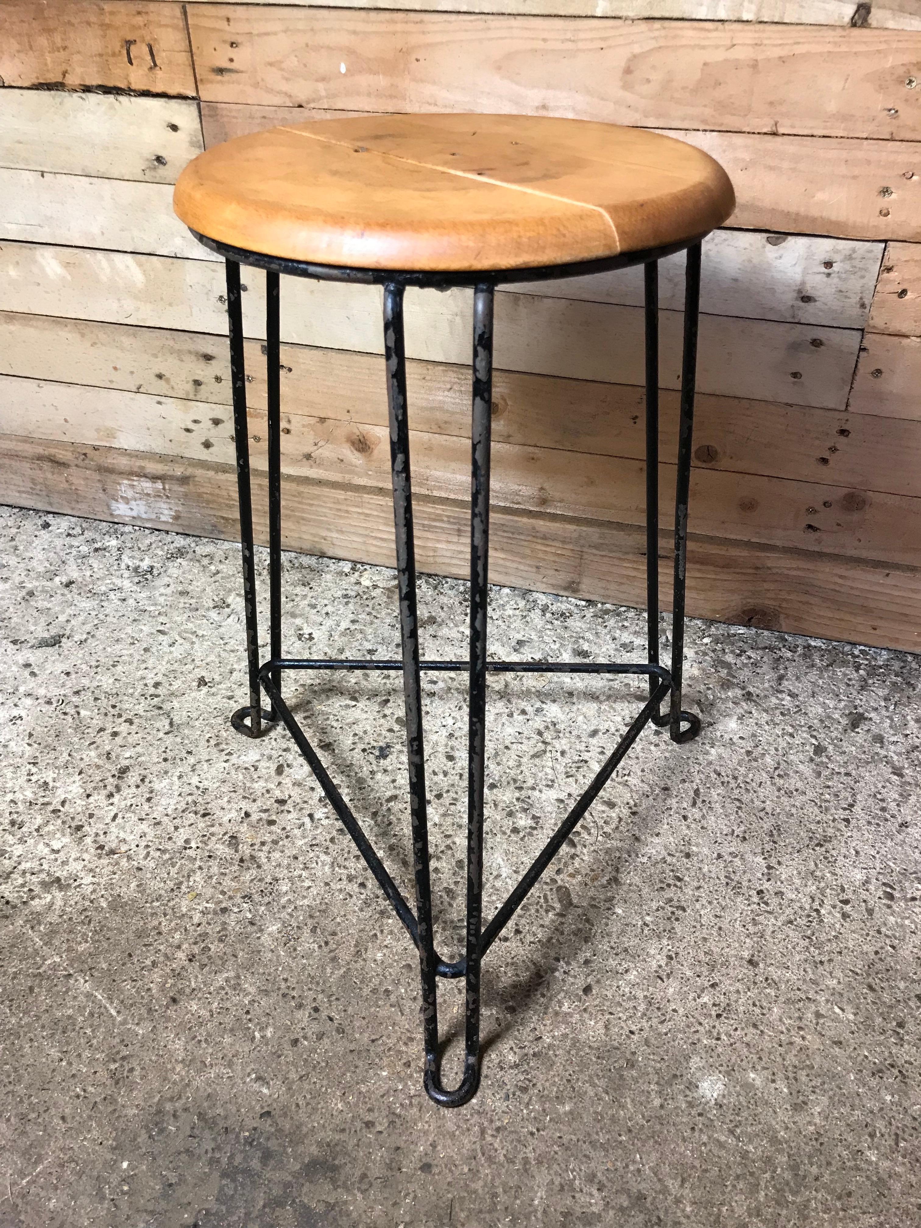 20th Century Set of 4 Retro 1960s Wooden Seat with Metal Frame Tomado Stools For Sale