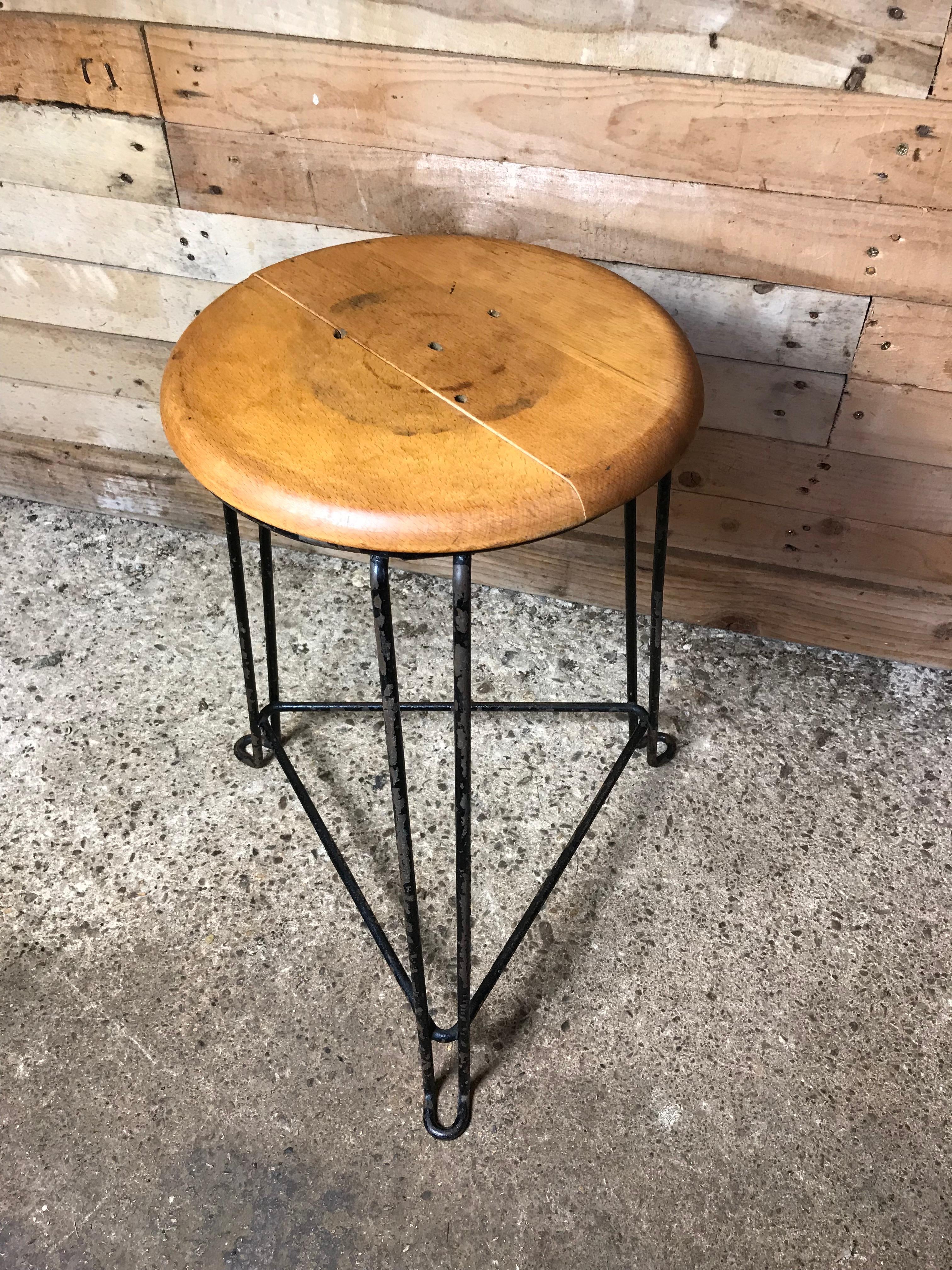 Set of 4 Retro 1960s Wooden Seat with Metal Frame Tomado Stools For Sale 1