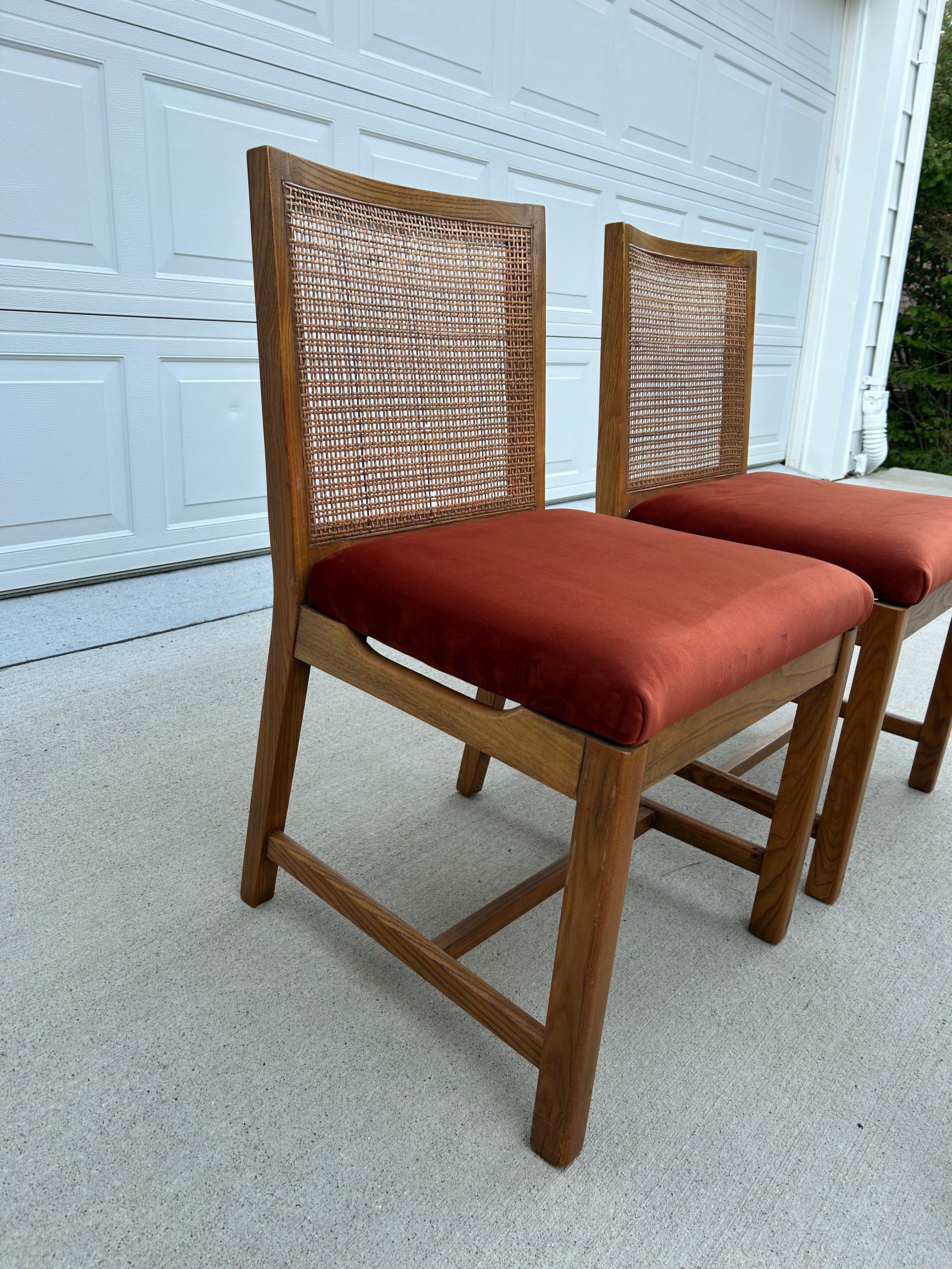 Set of 4 Reupholstered Cane Back Dining Chairs by American Martinsville  For Sale 4