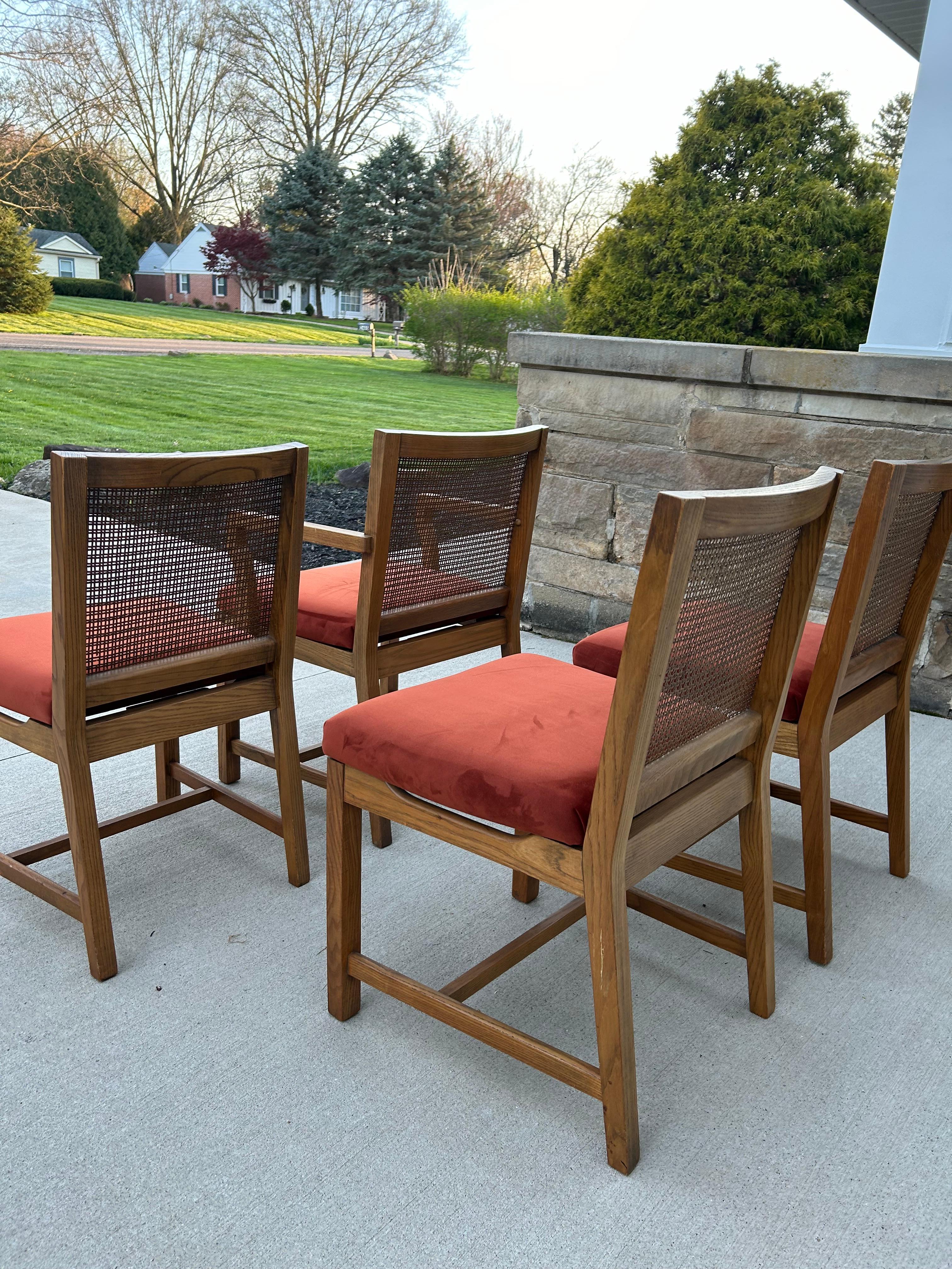 Set of 4 Reupholstered Cane Back Dining Chairs by American Martinsville  For Sale 5