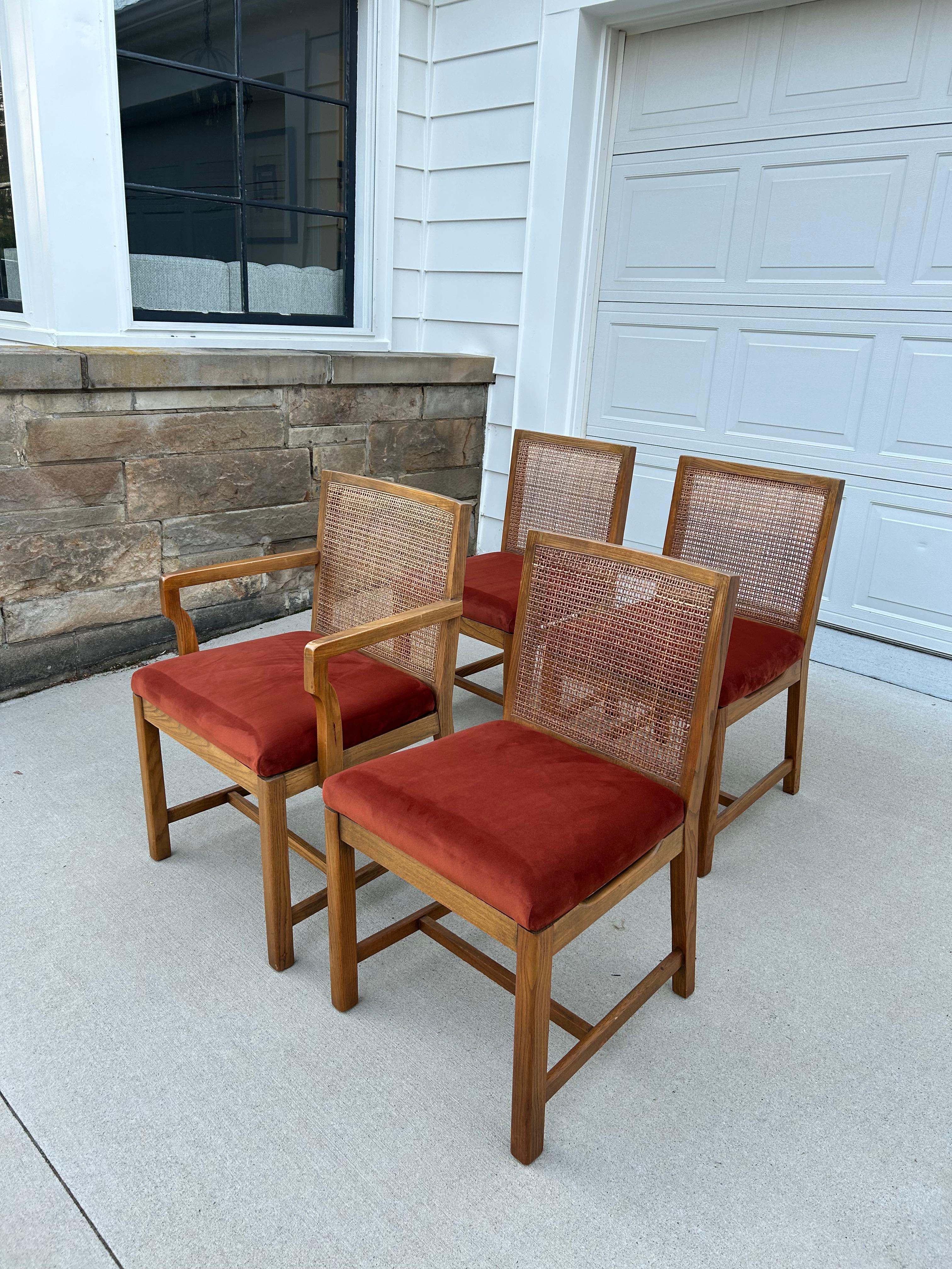Set of 4 Reupholstered Cane Back Dining Chairs by American Martinsville  For Sale 9