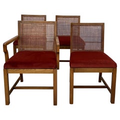 Set of 4 Reupholstered Cane Back Dining Chairs by American Martinsville