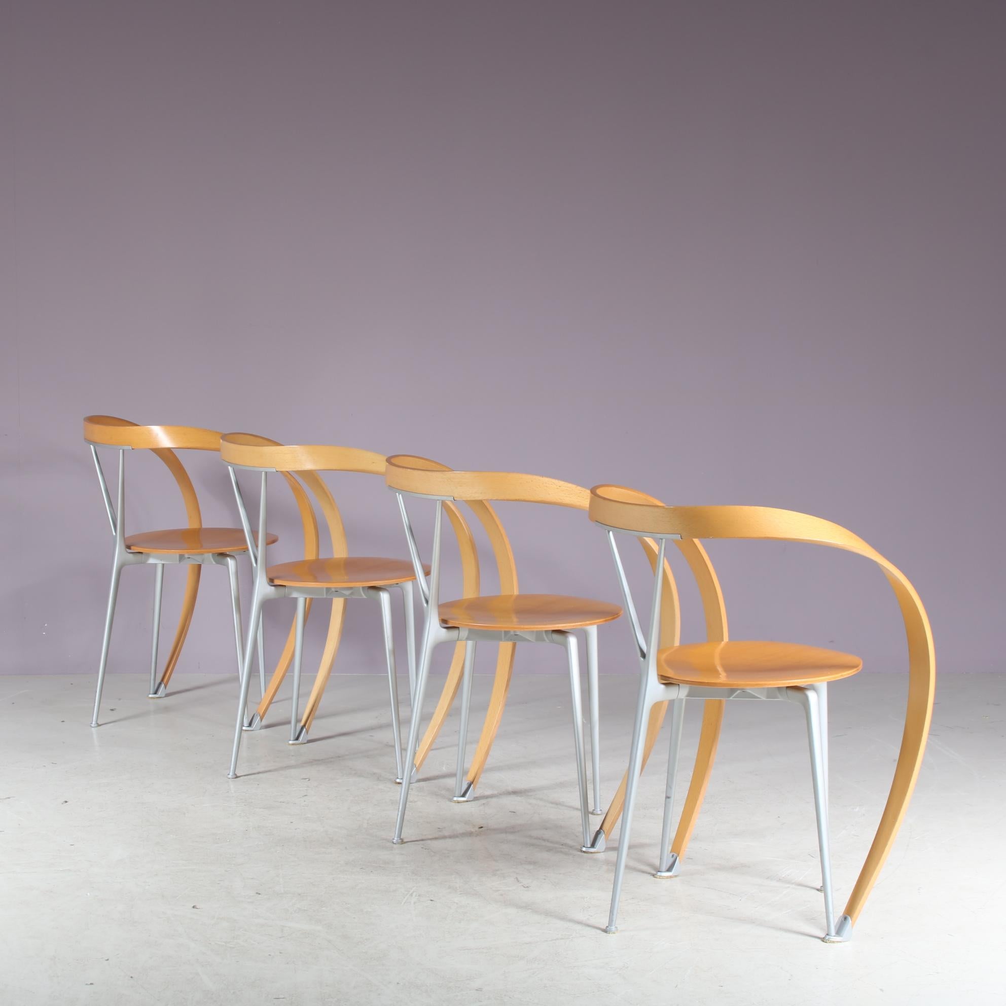 Mid-Century Modern Set of 4 “Revers” Chairs by Andrea Branzi for Cassina, Italy 1990 For Sale