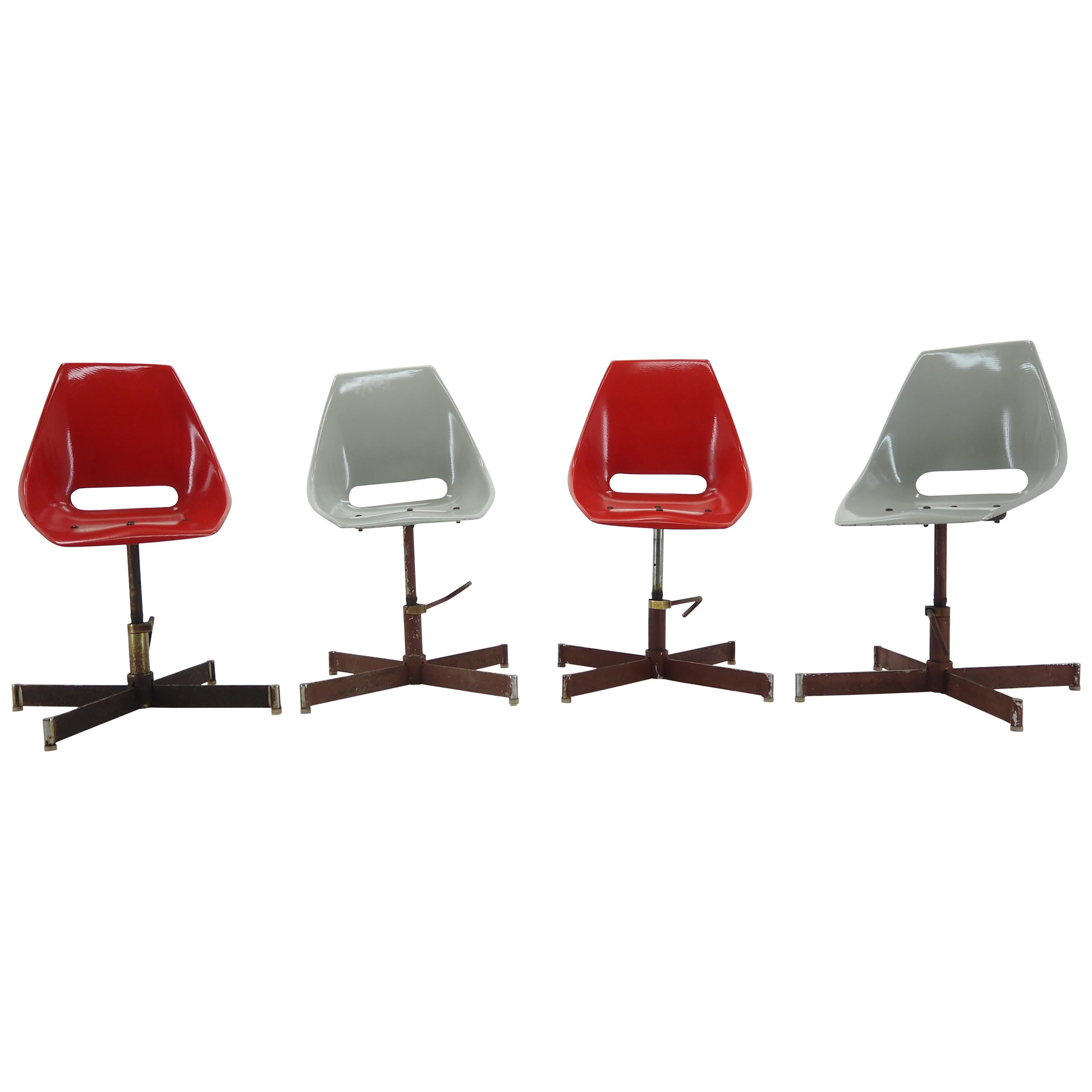 Set of 4 Revolving Industrial Chairs, 1960s