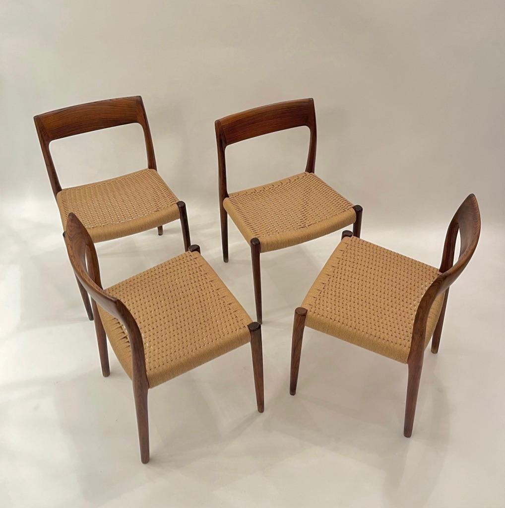 4er Set Rio Palisander & Papierkordel Stühle n°77 von Niels O. Møller,  ca. 1950s im Angebot 6