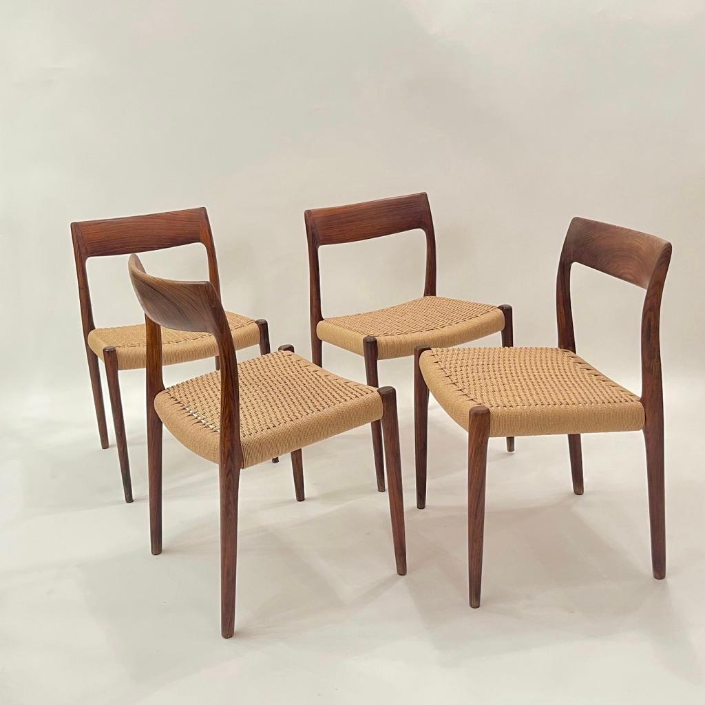 4er Set Rio Palisander & Papierkordel Stühle n°77 von Niels O. Møller,  ca. 1950s im Angebot 4