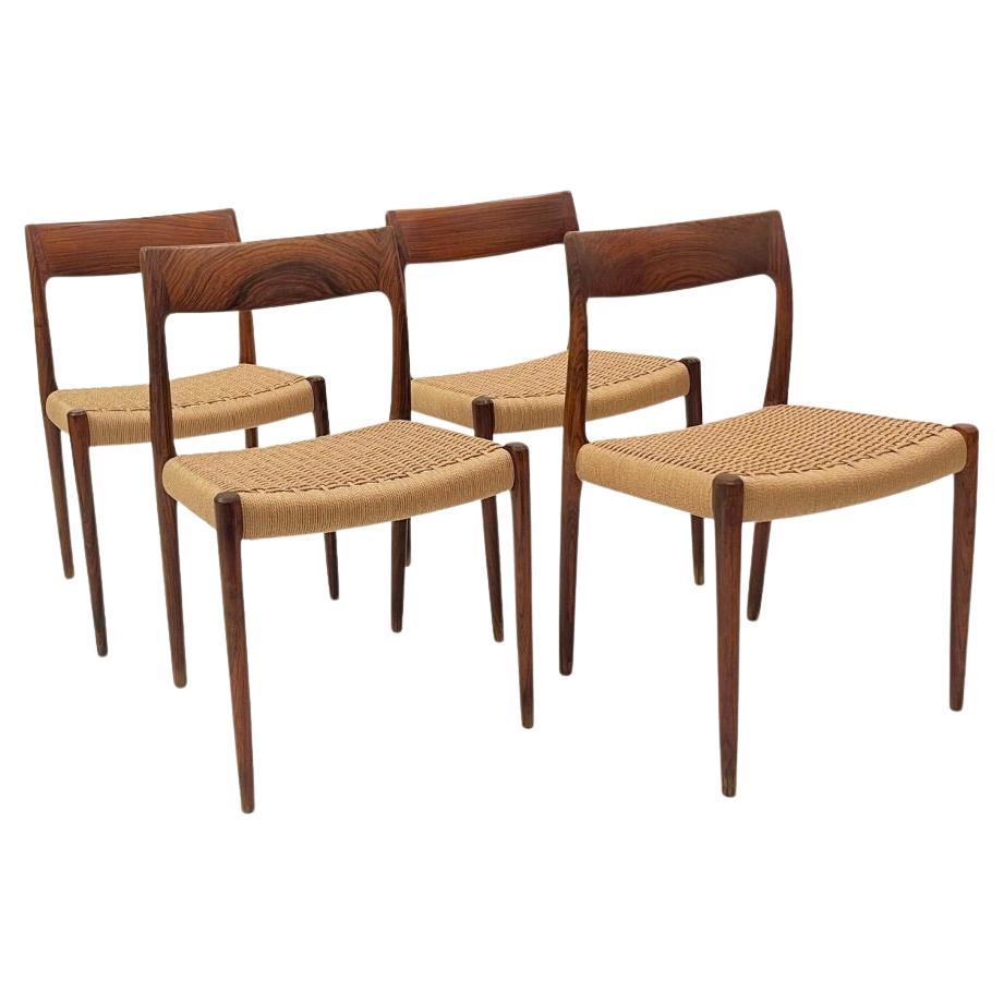 4er Set Rio Palisander & Papierkordel Stühle n°77 von Niels O. Møller,  ca. 1950s im Angebot