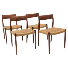 Set of 4 Rio Rosewood & Papercord Chairs n°77 by Niels O. Møller,  ca. 1950s