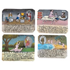 Set of 4 Risque "Urban Miracles" Mexican Retablos Attributed to Alfredo Vilchis
