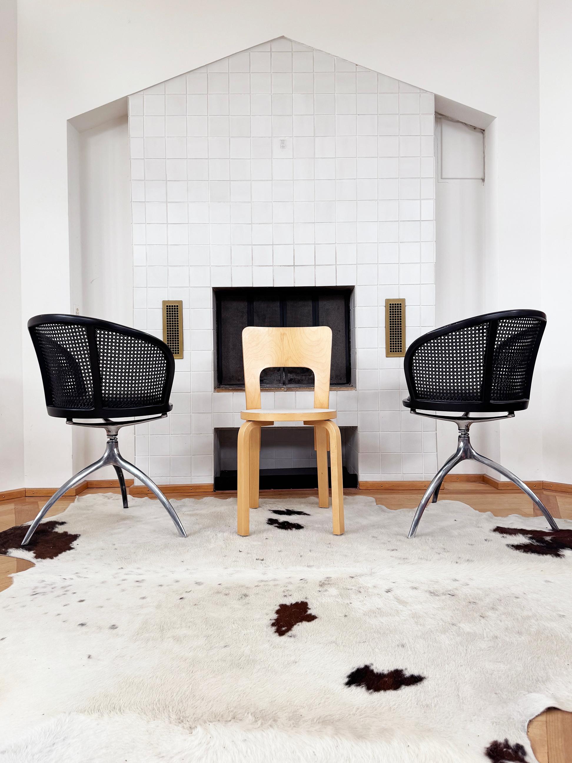Lot de 4 chaises Rizzatto Alias 901 Young Lady, assise et canne noires, structure en aluminium en vente 6