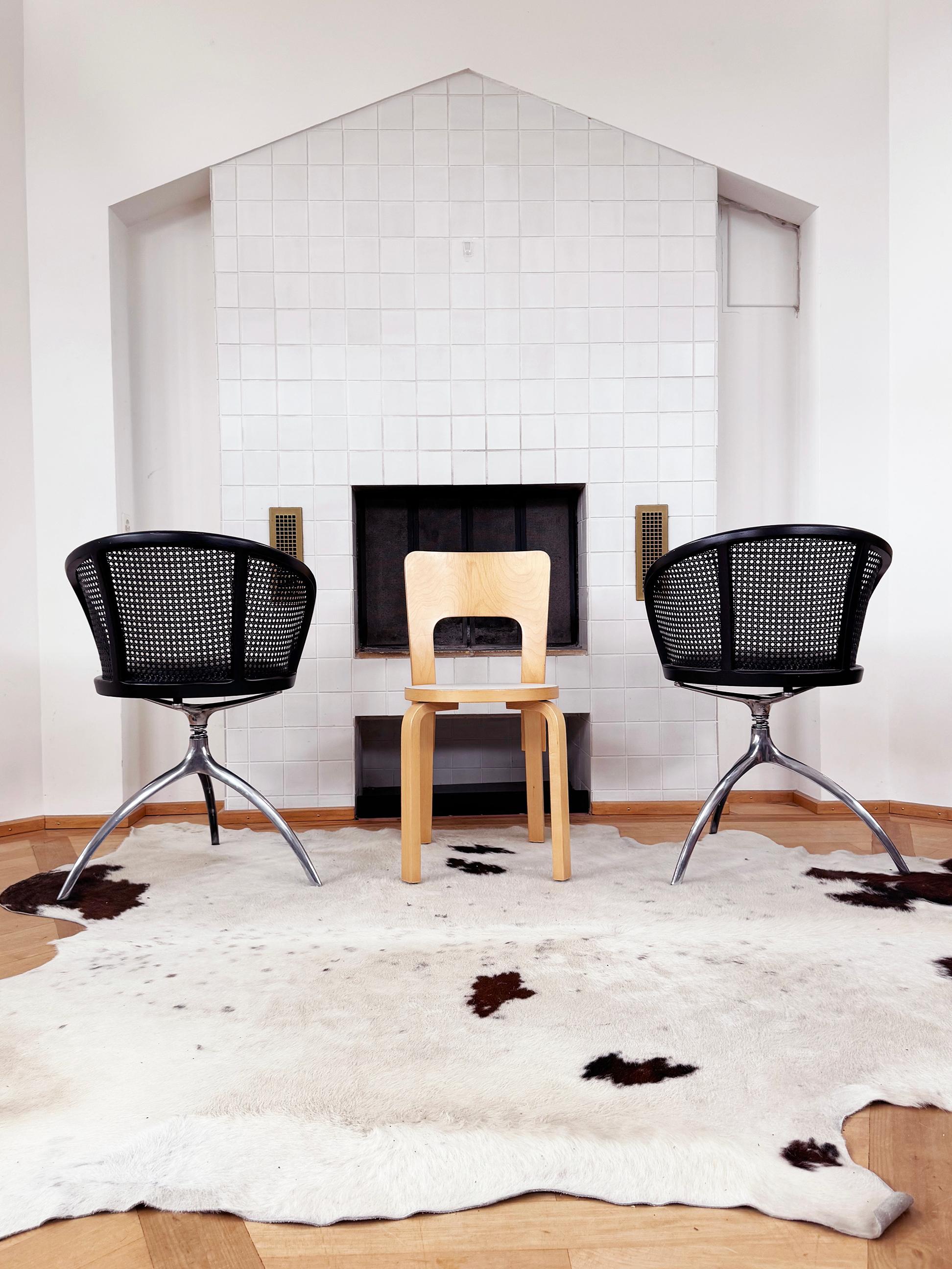 Lot de 4 chaises Rizzatto Alias 901 Young Lady, assise et canne noires, structure en aluminium en vente 7