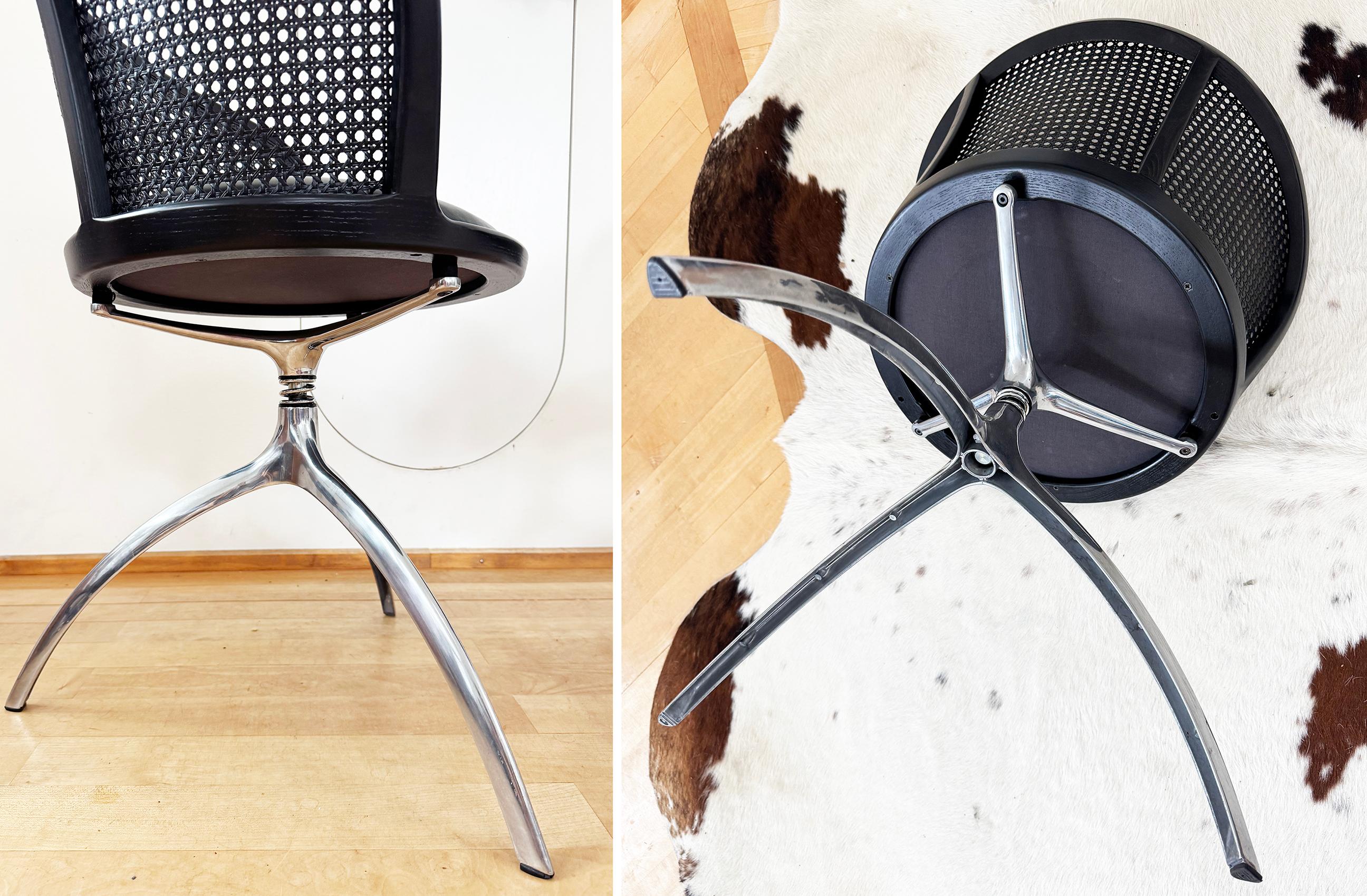 Lot de 4 chaises Rizzatto Alias 901 Young Lady, assise et canne noires, structure en aluminium en vente 2