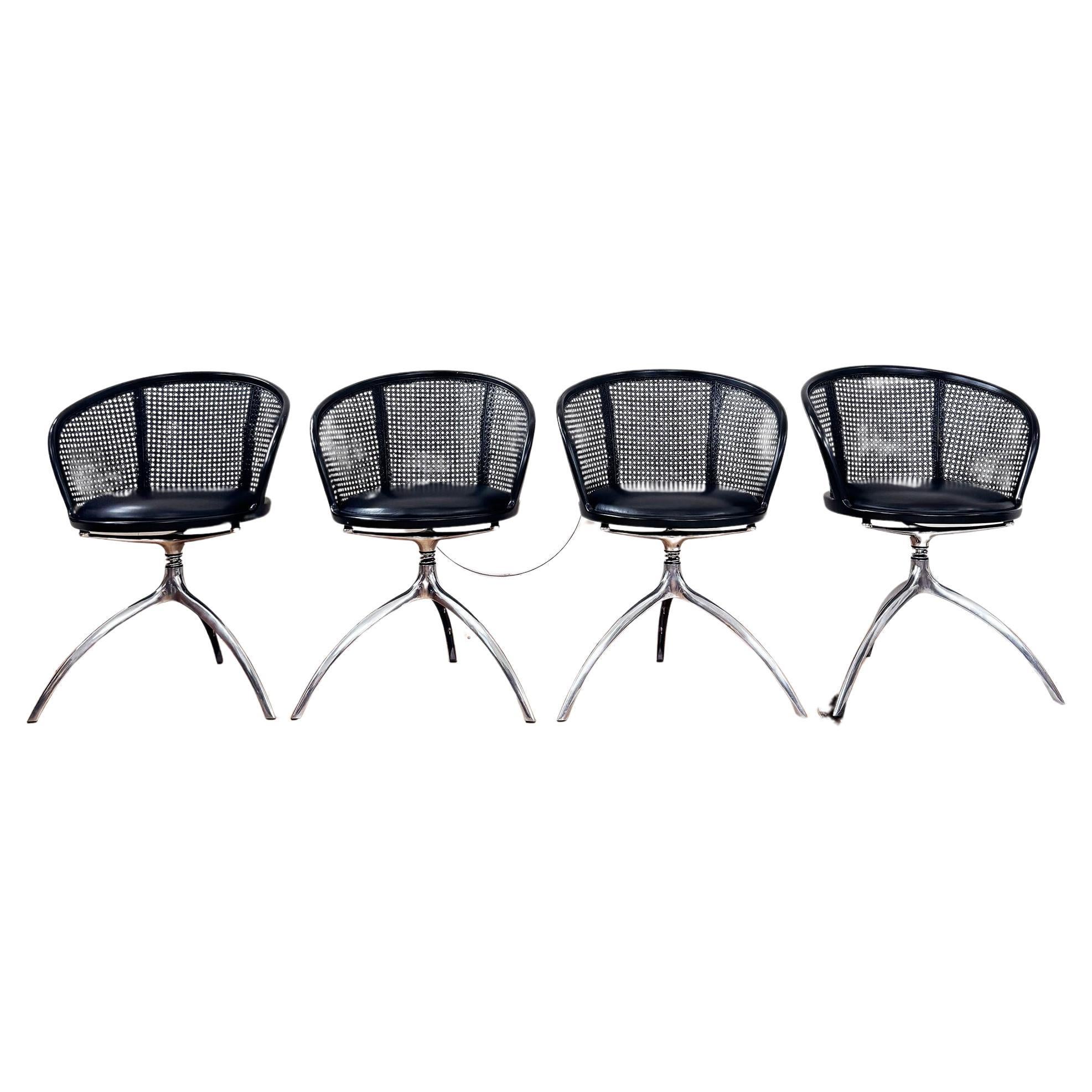 Lot de 4 chaises Rizzatto Alias 901 Young Lady, assise et canne noires, structure en aluminium
