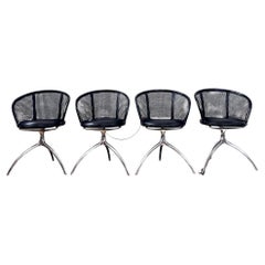 Lot de 4 chaises Rizzatto Alias 901 Young Lady, assise et canne noires, structure en aluminium