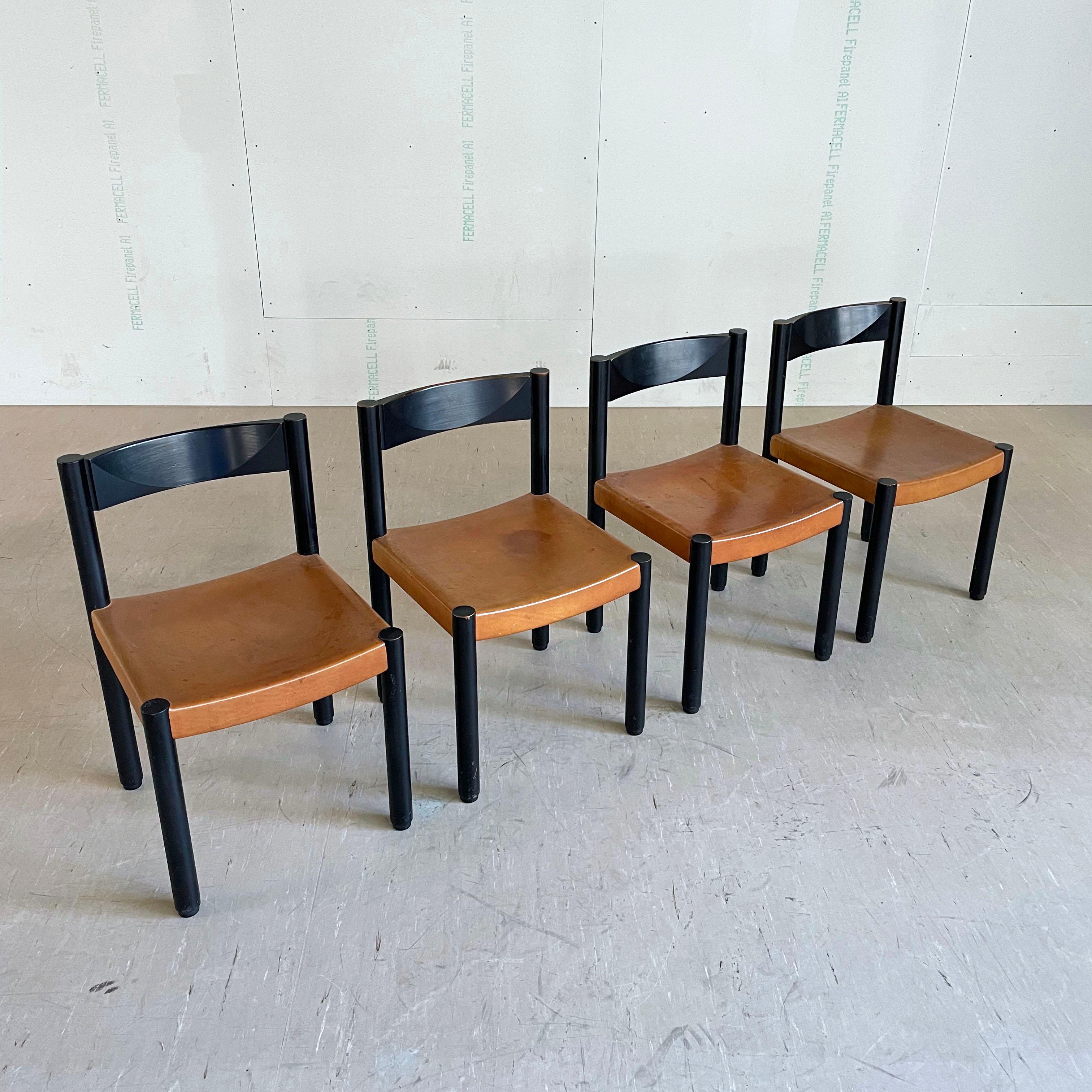 Leather Set of 4 Robert Haussmann dining chairs for Dietiker AG, Switzerland For Sale