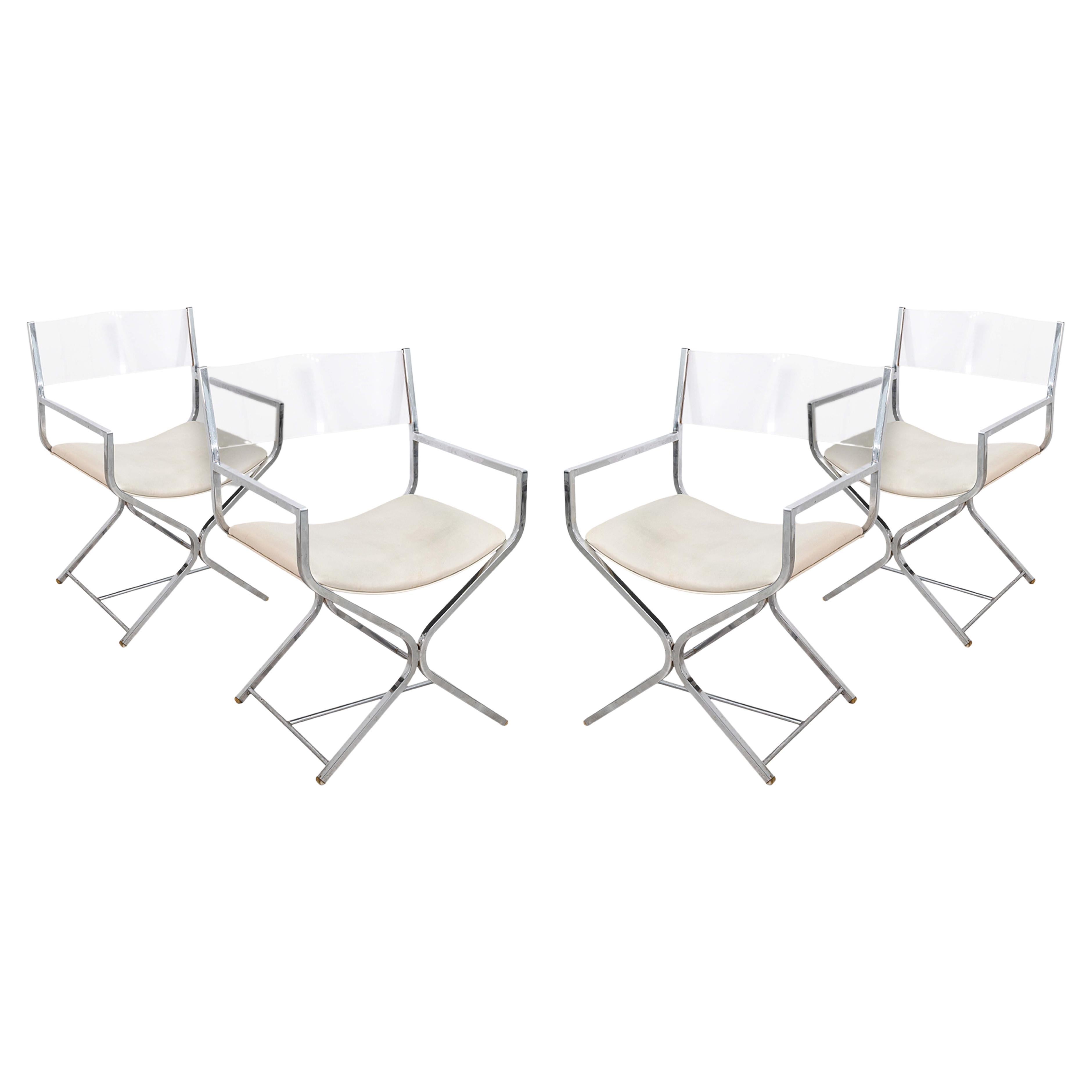 Ensemble de 4 chaises de salle à manger modernes de style Robert Kjer Jakobsen avec dossier en chrome et en lucite en vente