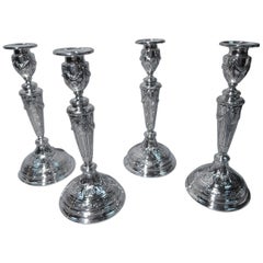 Set of 4 Rococo German Silver Candlesticks with Medallion Profile