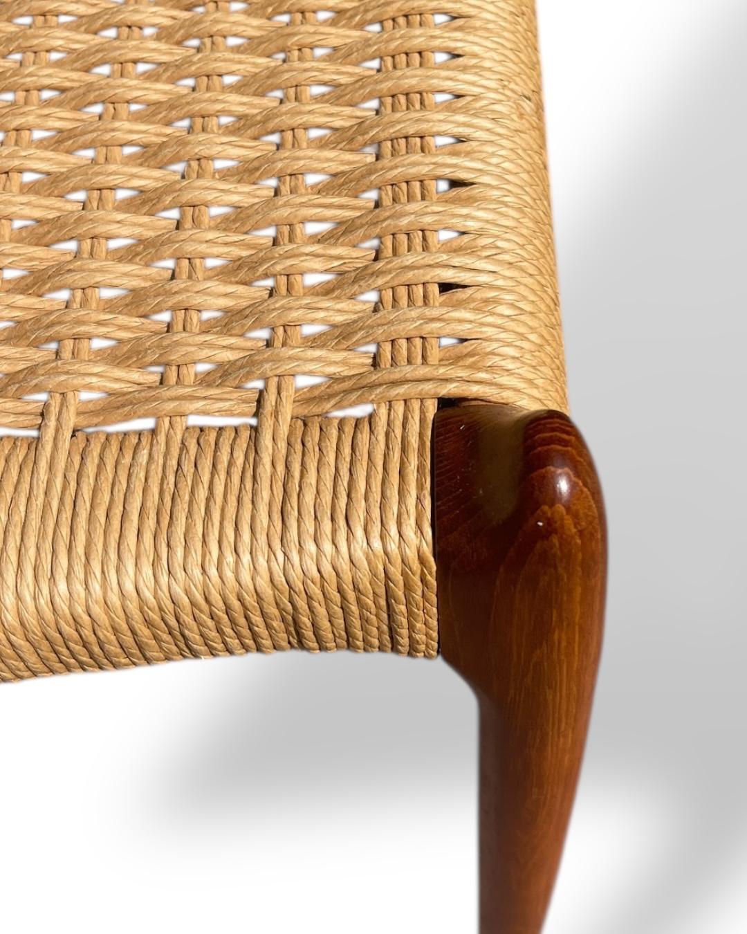Set of 4 Roped Seat Danish Teak Dining Chairs Model 78 by Niels Otto Moller For Sale 4