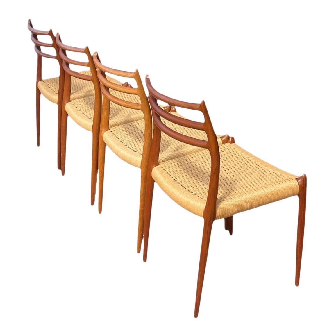 Set of 4 Roped Seat Danish Teak Dining Chairs Model 78 by Niels Otto Moller