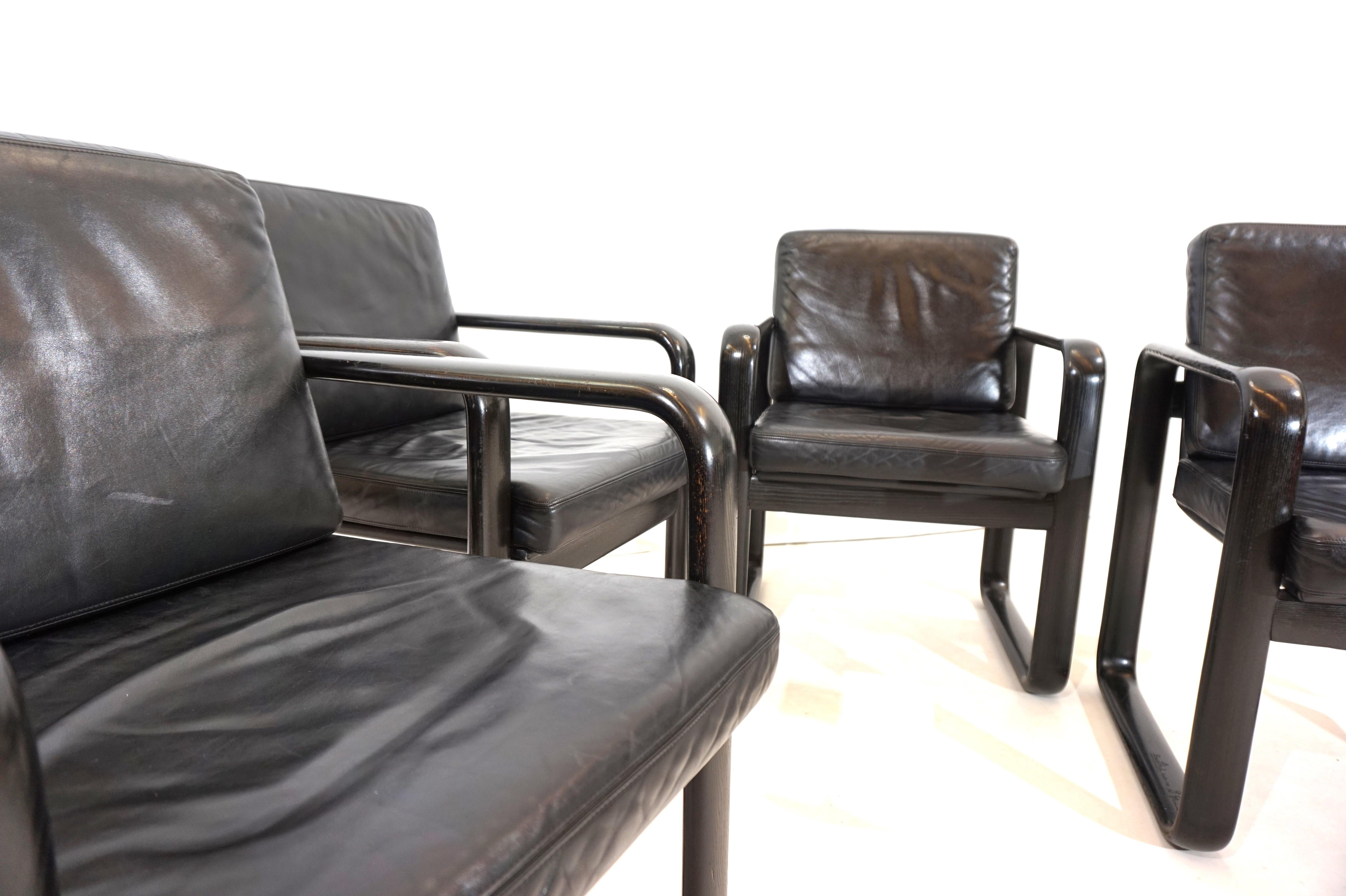 Ensemble de 4 chaises de salle à manger Rosenthal Hombre en cuir de Burkhard Vogtherr Bon état - En vente à Ludwigslust, DE