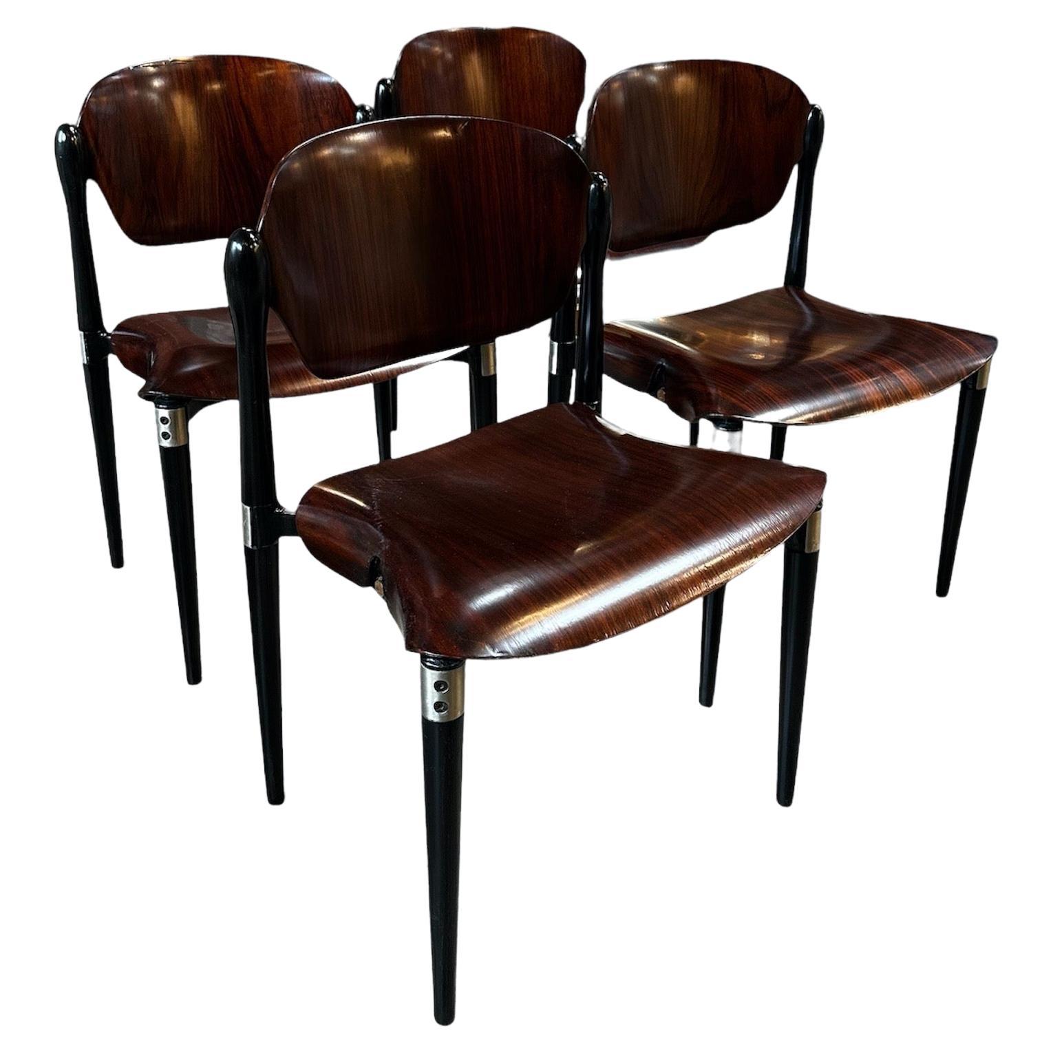 Set of 4 Rosewood and Black Lacquered "S83" Side Chairs by E.Gerli for Tecno