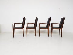 Set of 4 Rosewood and Black Leather Dining Chairs, Danish Modern, 1950s